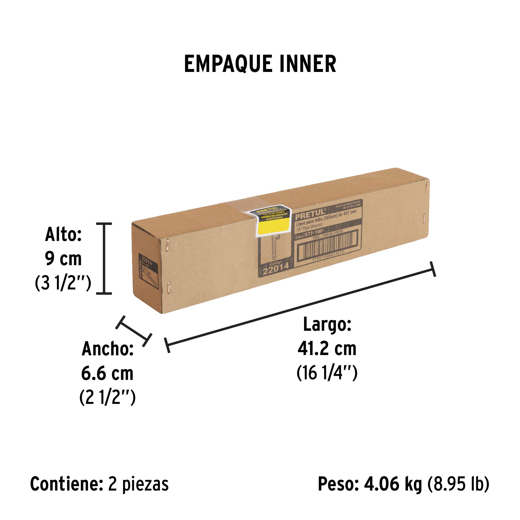 Llave stilson 18" cuerpo de hierro maleable, PRETUL - Empaque
