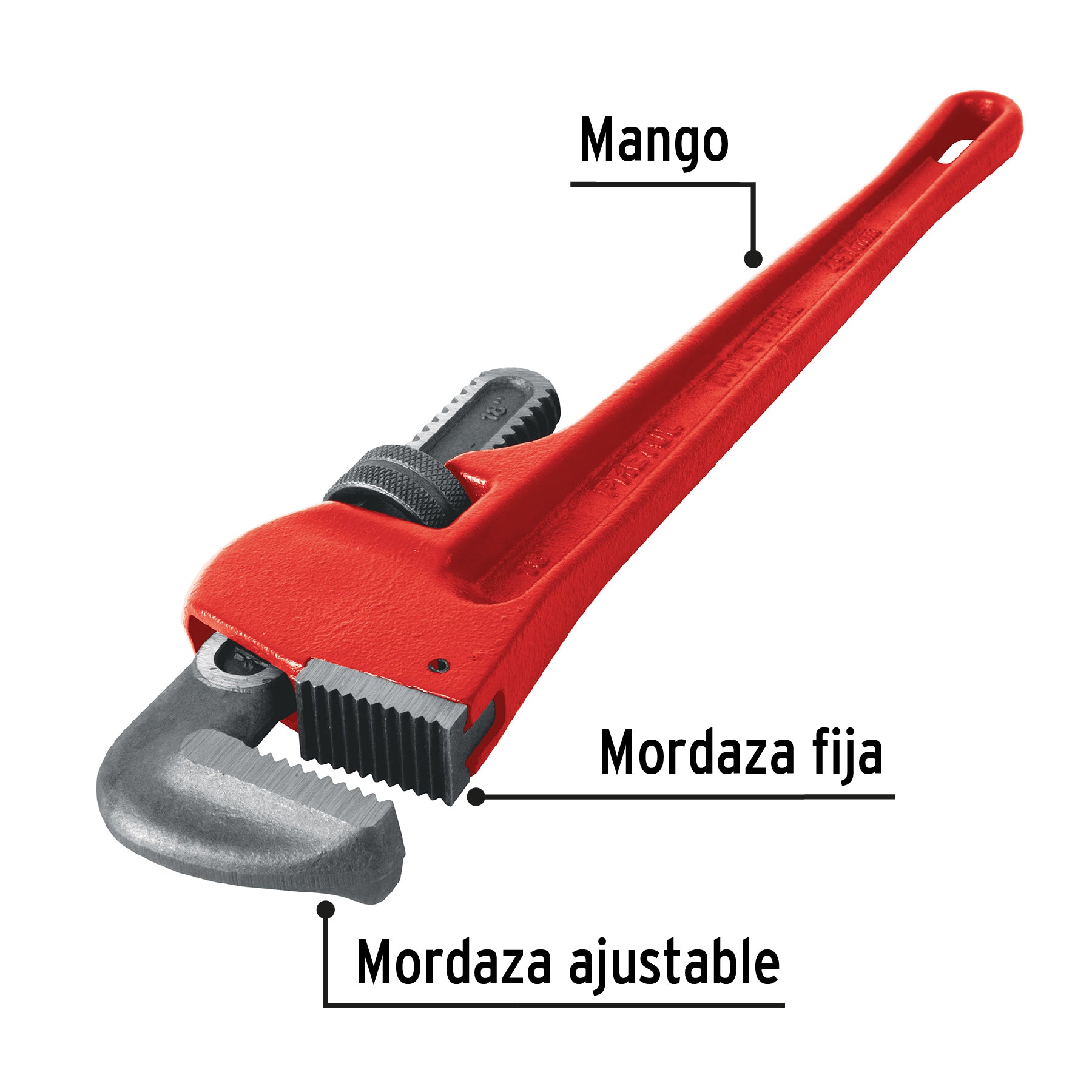 Llave stilson 18" cuerpo de hierro maleable, PRETUL