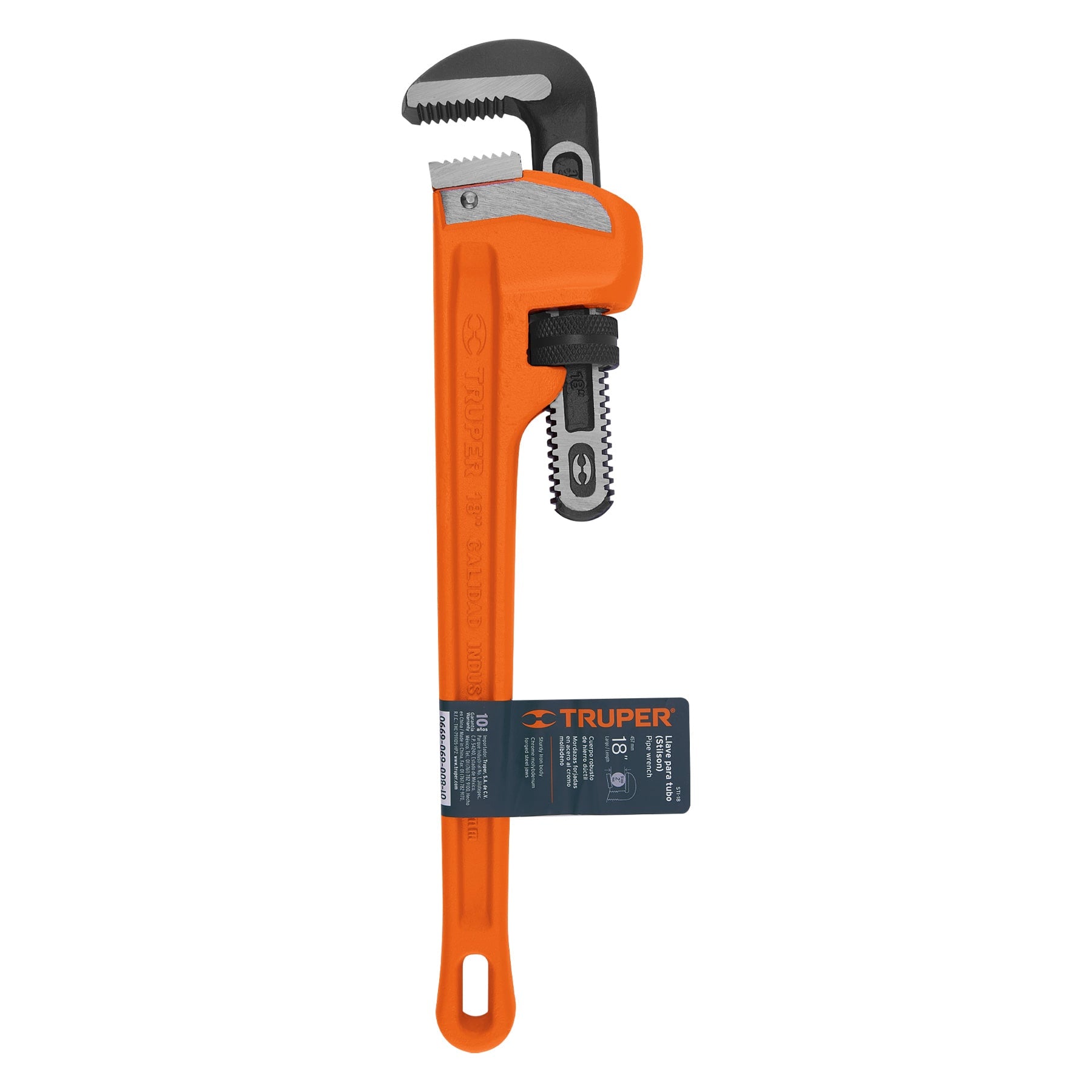 Llave stilson 18" cuerpo robusto de hierro dúctil, TRUPER
