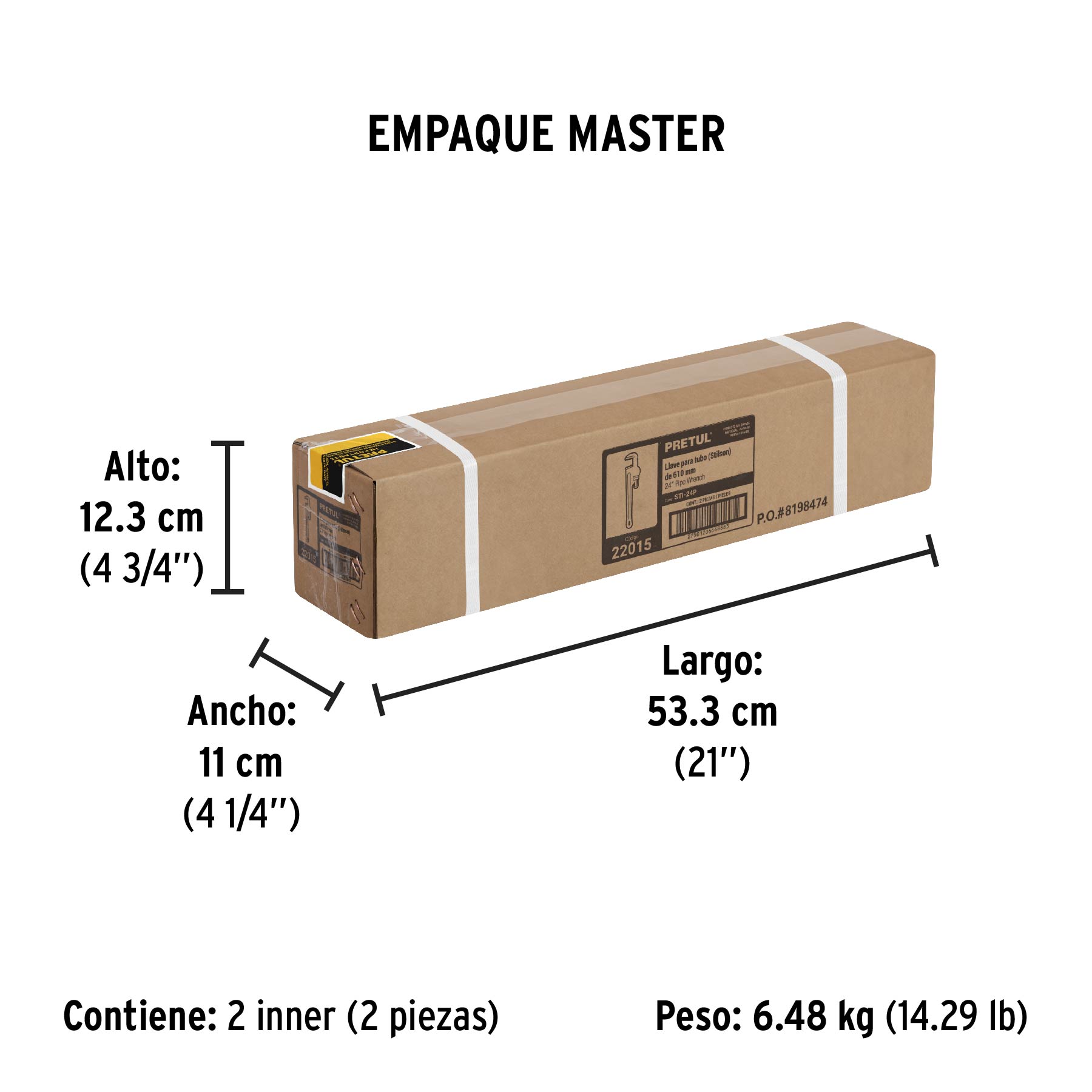Llave stilson 24" cuerpo de hierro maleable, PRETUL - Empaque