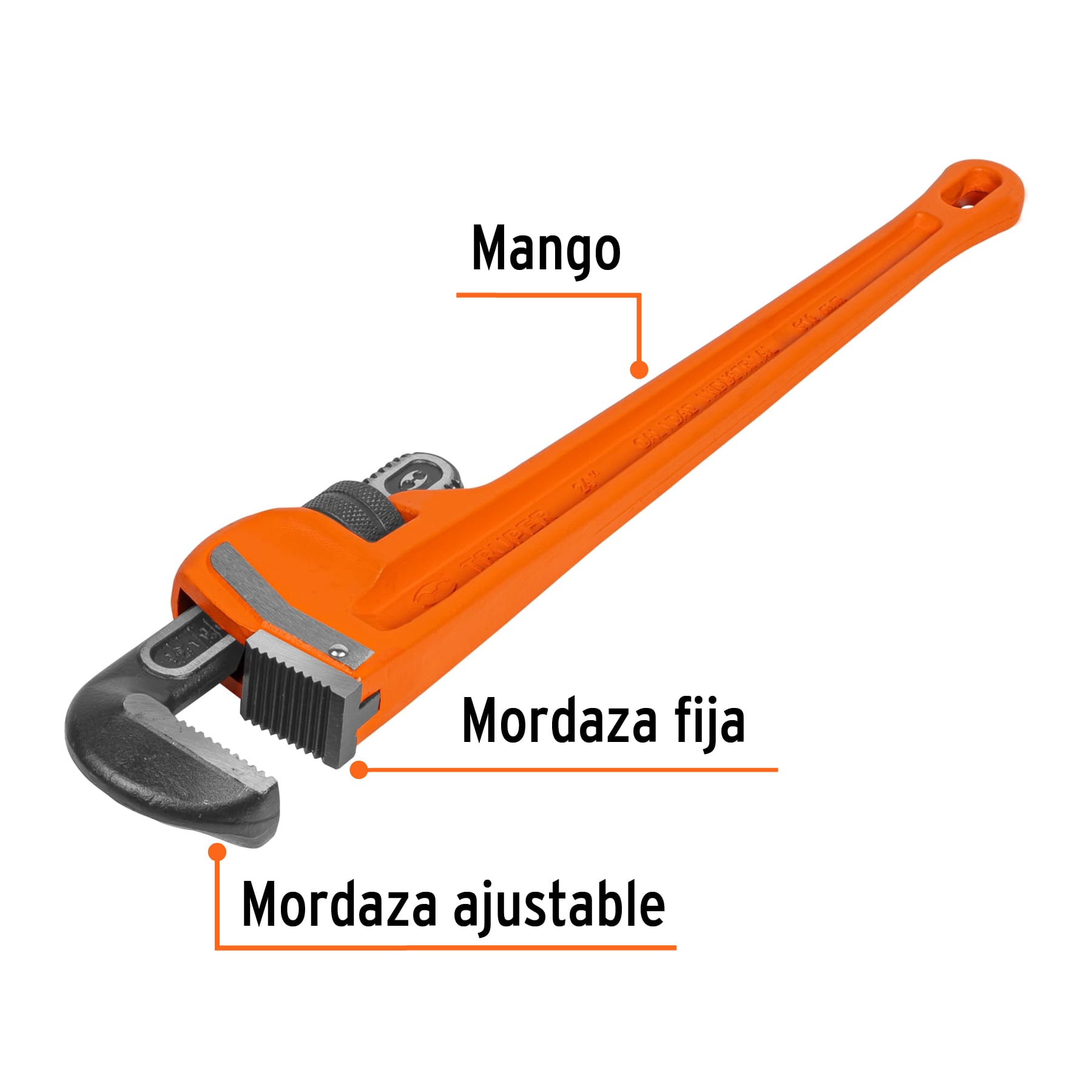Llave stilson 24" cuerpo robusto de hierro dúctil, TRUPER