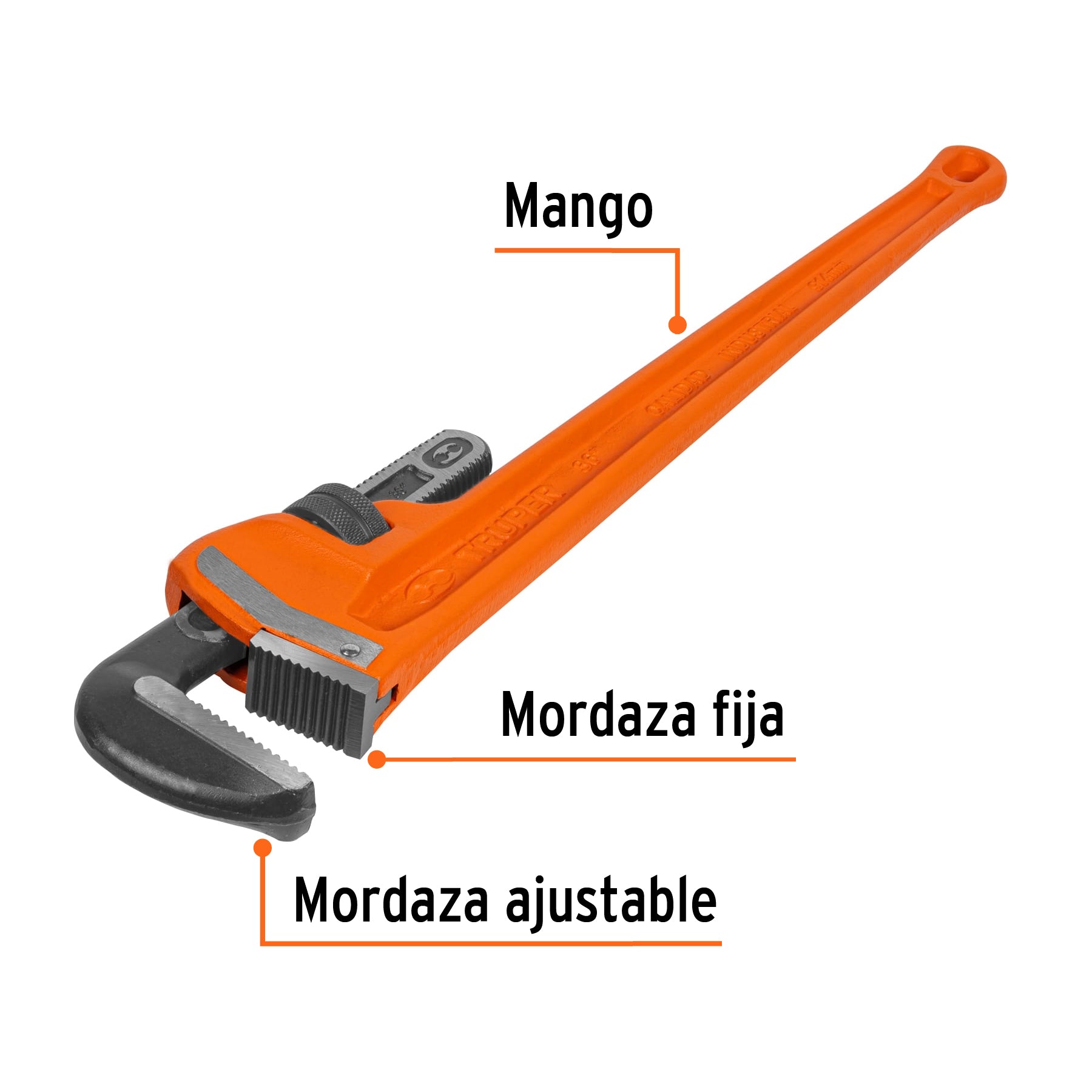 Llave stilson 36" cuerpo robusto de hierro dúctil, TRUPER