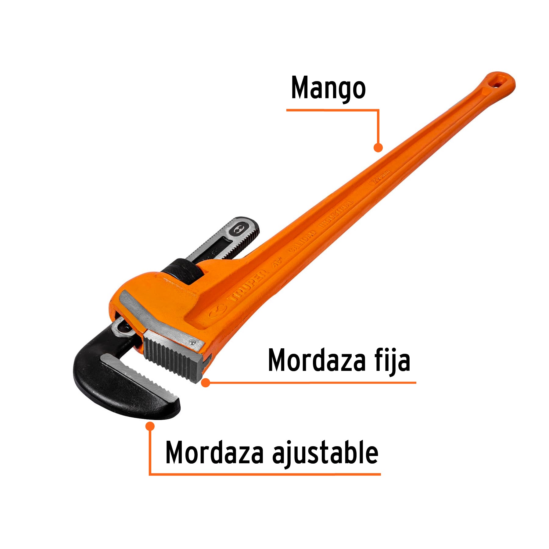 Llave stilson 48" cuerpo robusto de hierro dúctil, TRUPER