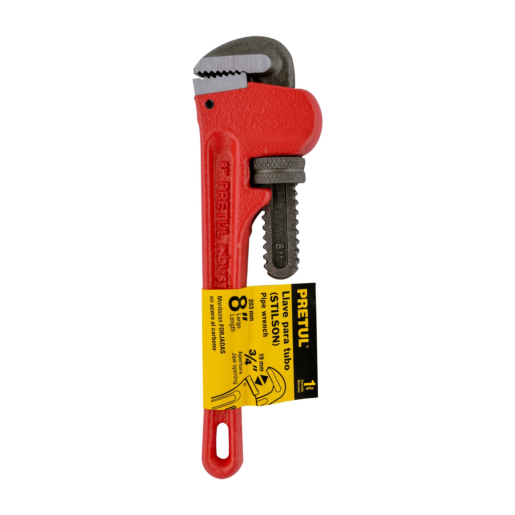 Llave stilson 8" cuerpo de hierro maleable, PRETUL