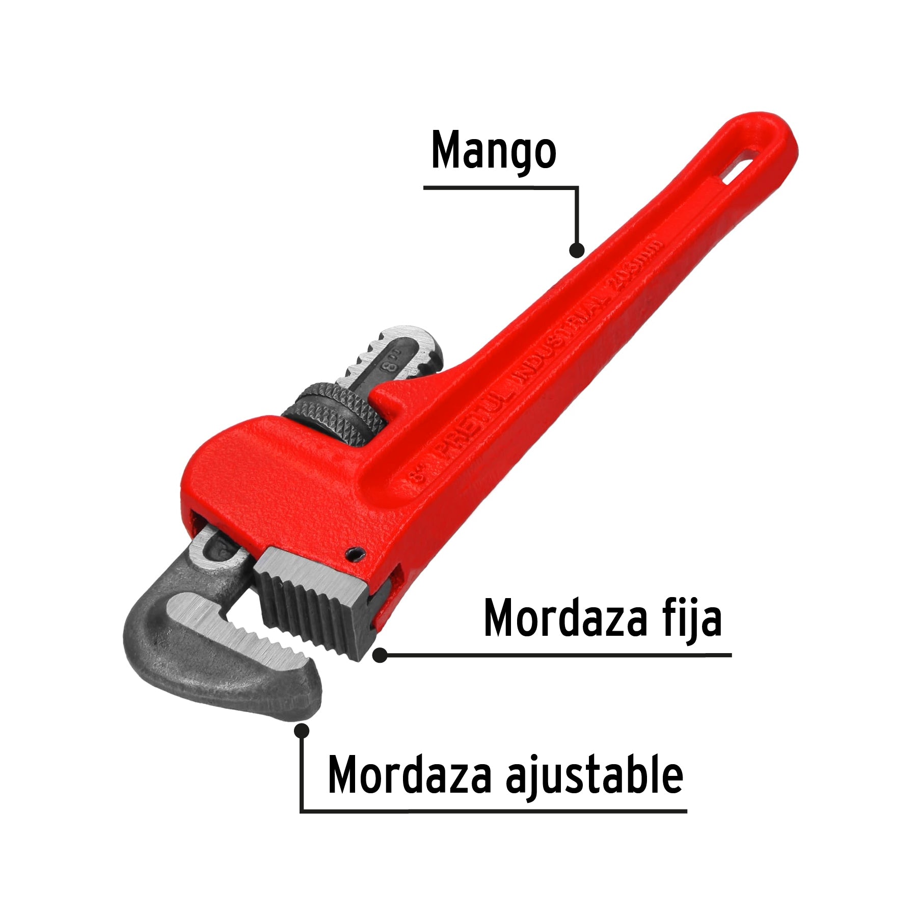 Llave stilson 8" cuerpo de hierro maleable, PRETUL
