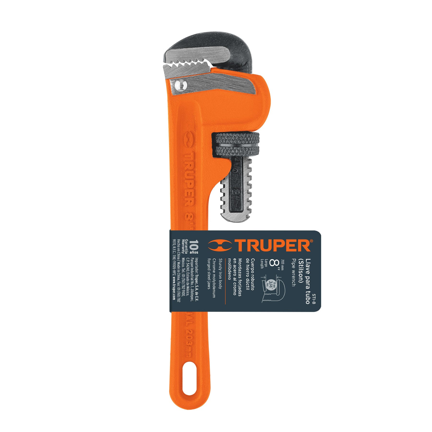 Llave stilson 8" cuerpo robusto de hierro dúctil, TRUPER