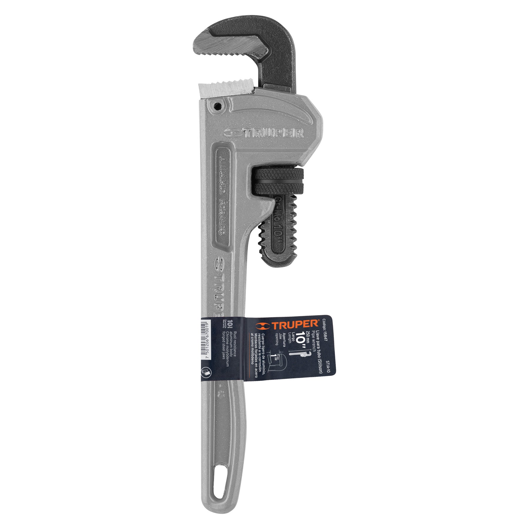 Llave stilson 10" cuerpo de aluminio, TRUPER