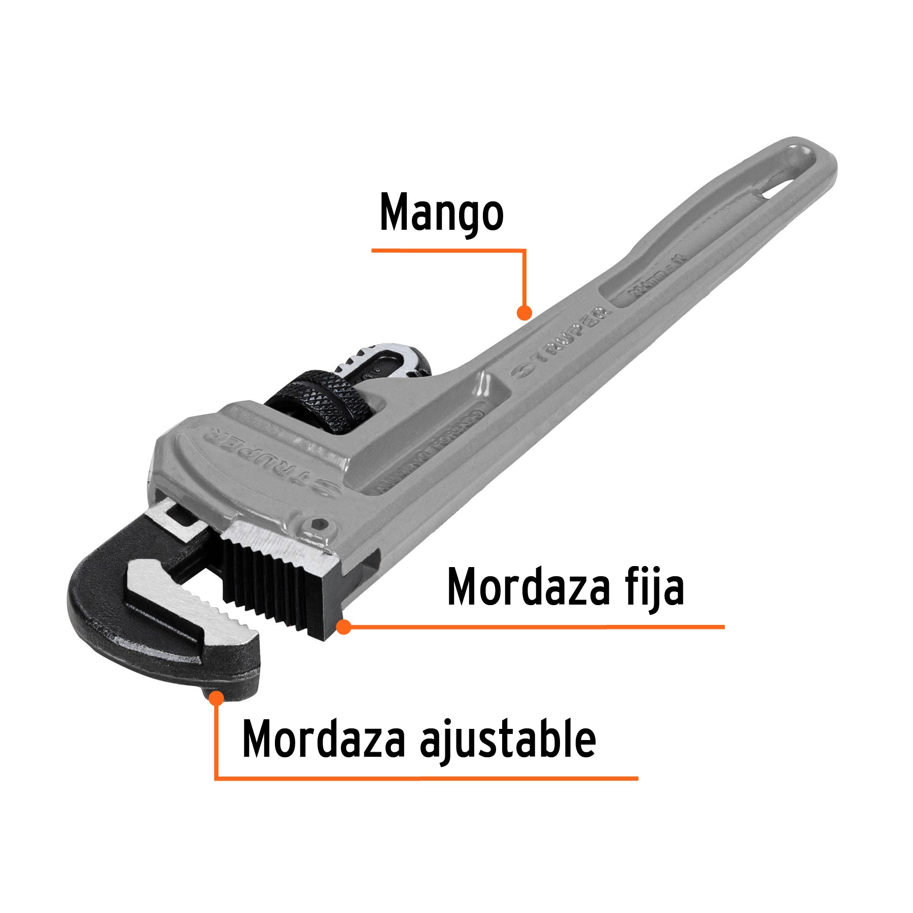 Llave stilson 10" cuerpo de aluminio, TRUPER