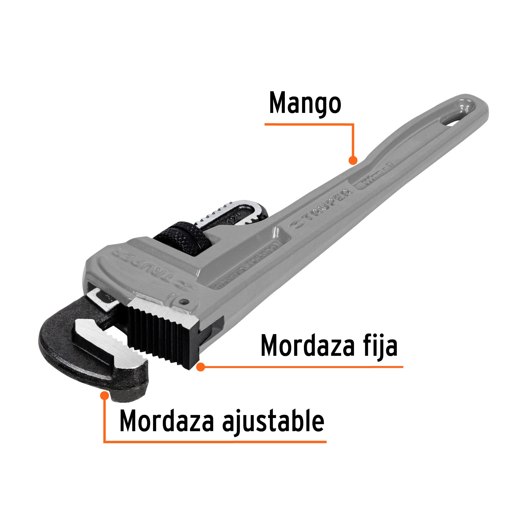 Llave stilson 12" cuerpo de aluminio, TRUPER