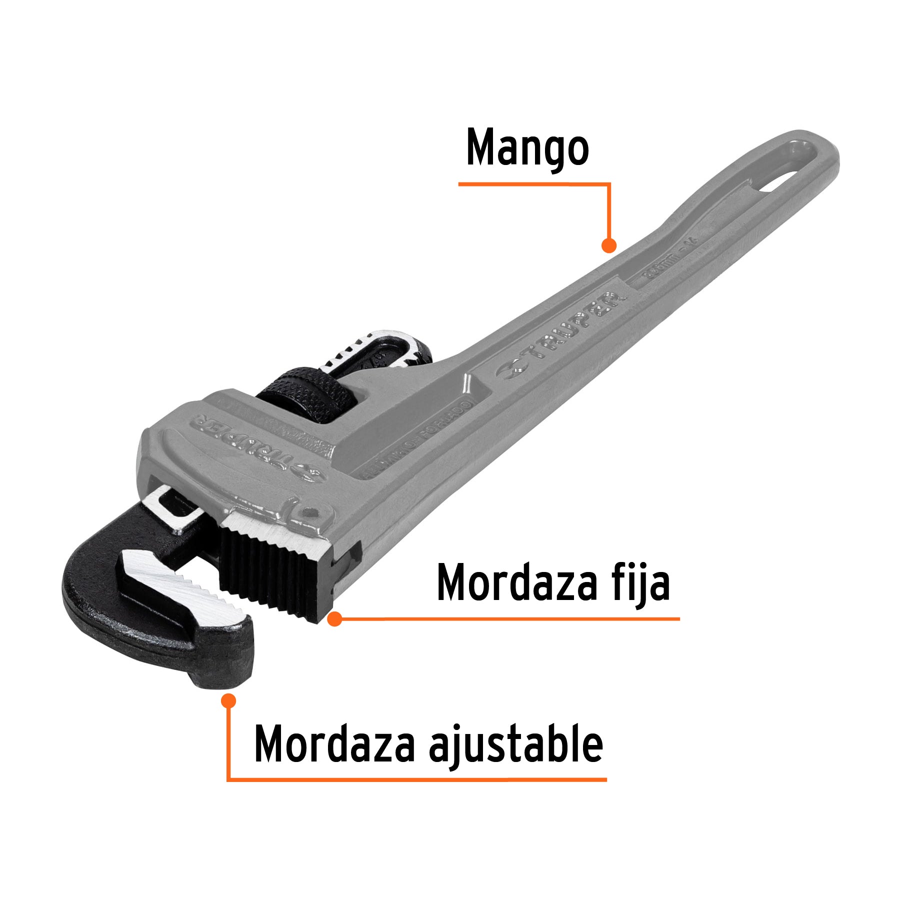 Llave stilson 14" cuerpo de aluminio, TRUPER