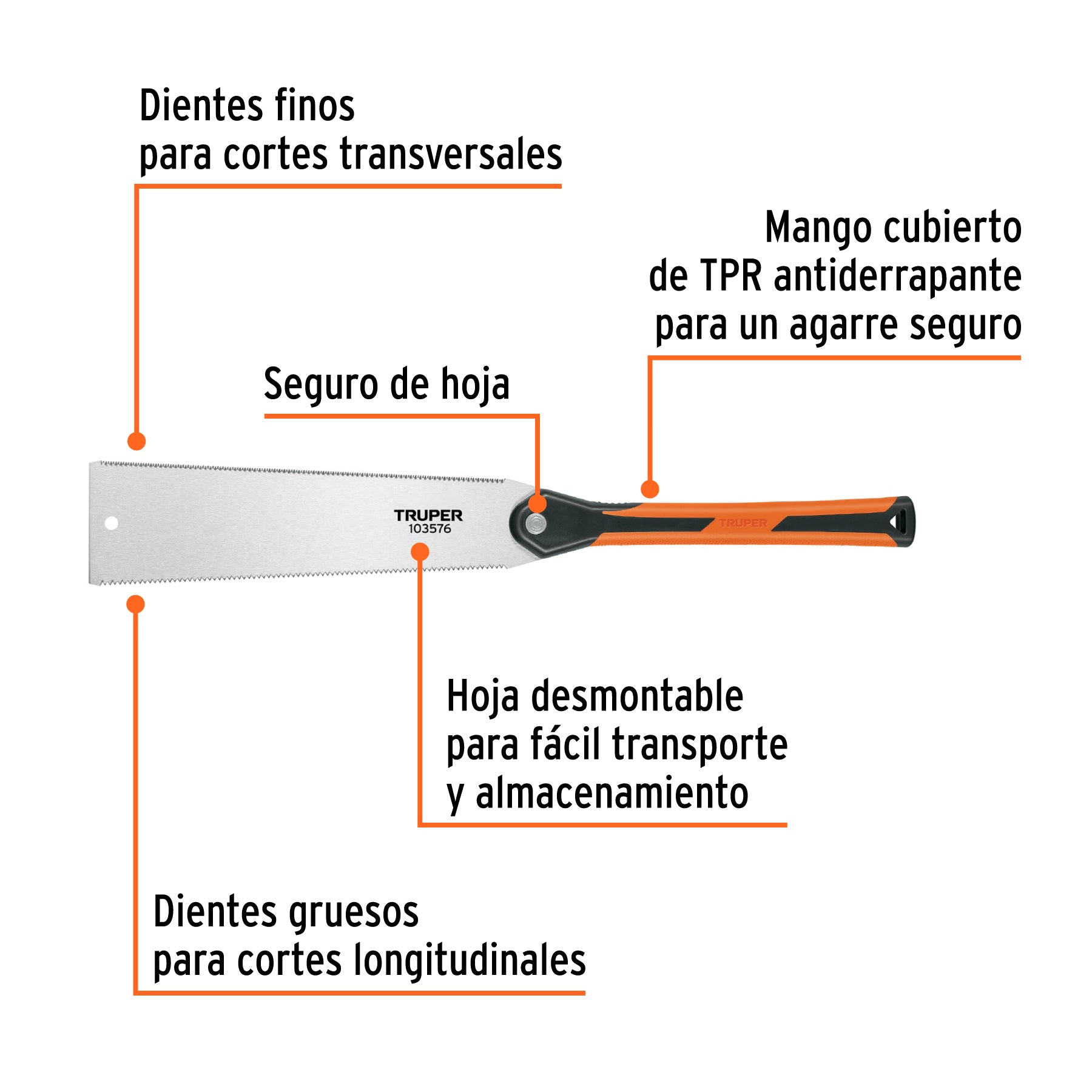 Serrucho tipo japonés de 12" mango comfort grip, TRUPER