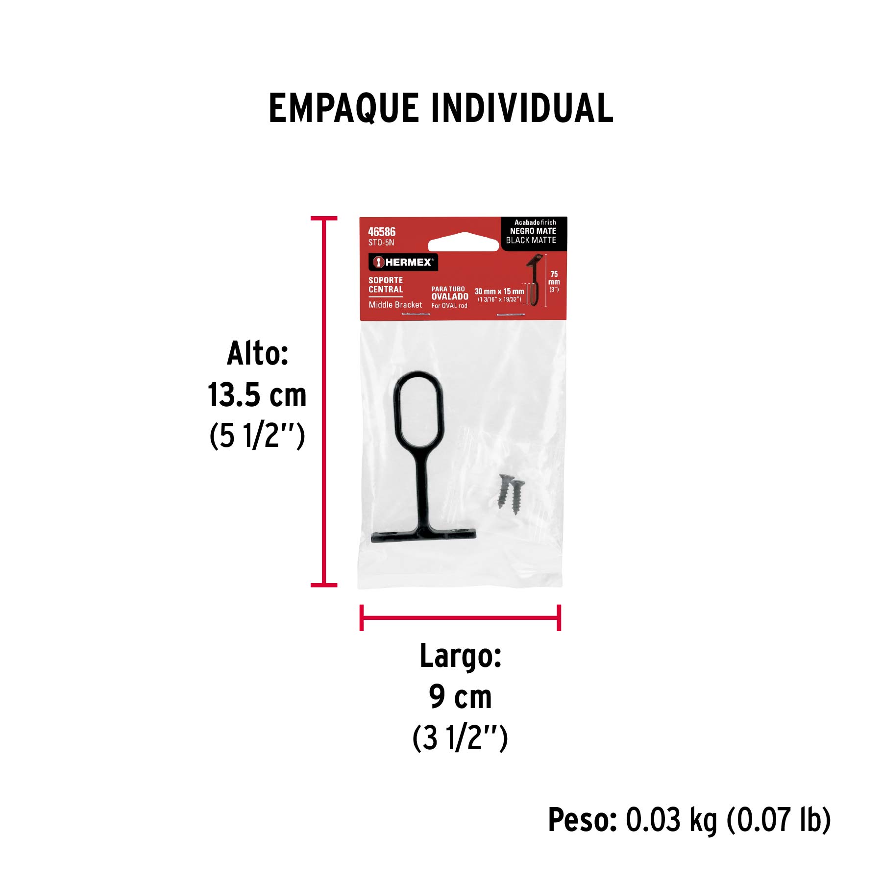 Soporte negro para tubo ovalado de closet, HERMEX - Empaque