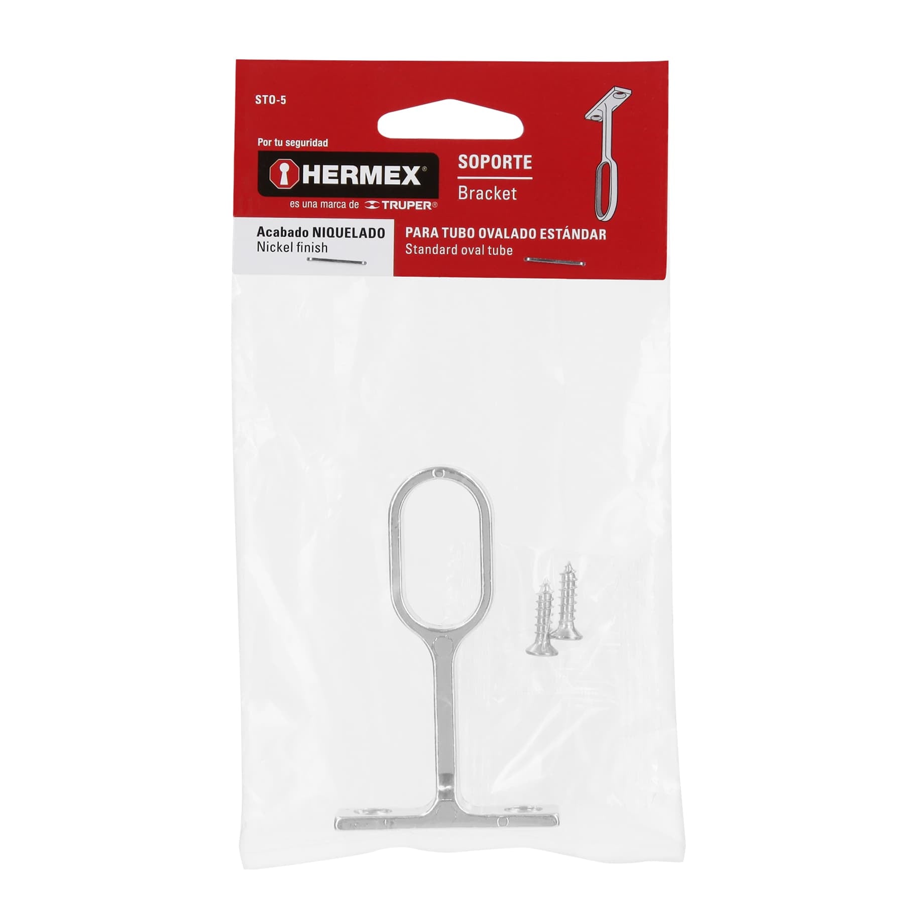 Soporte central para tubo ovalado de clóset, HERMEX