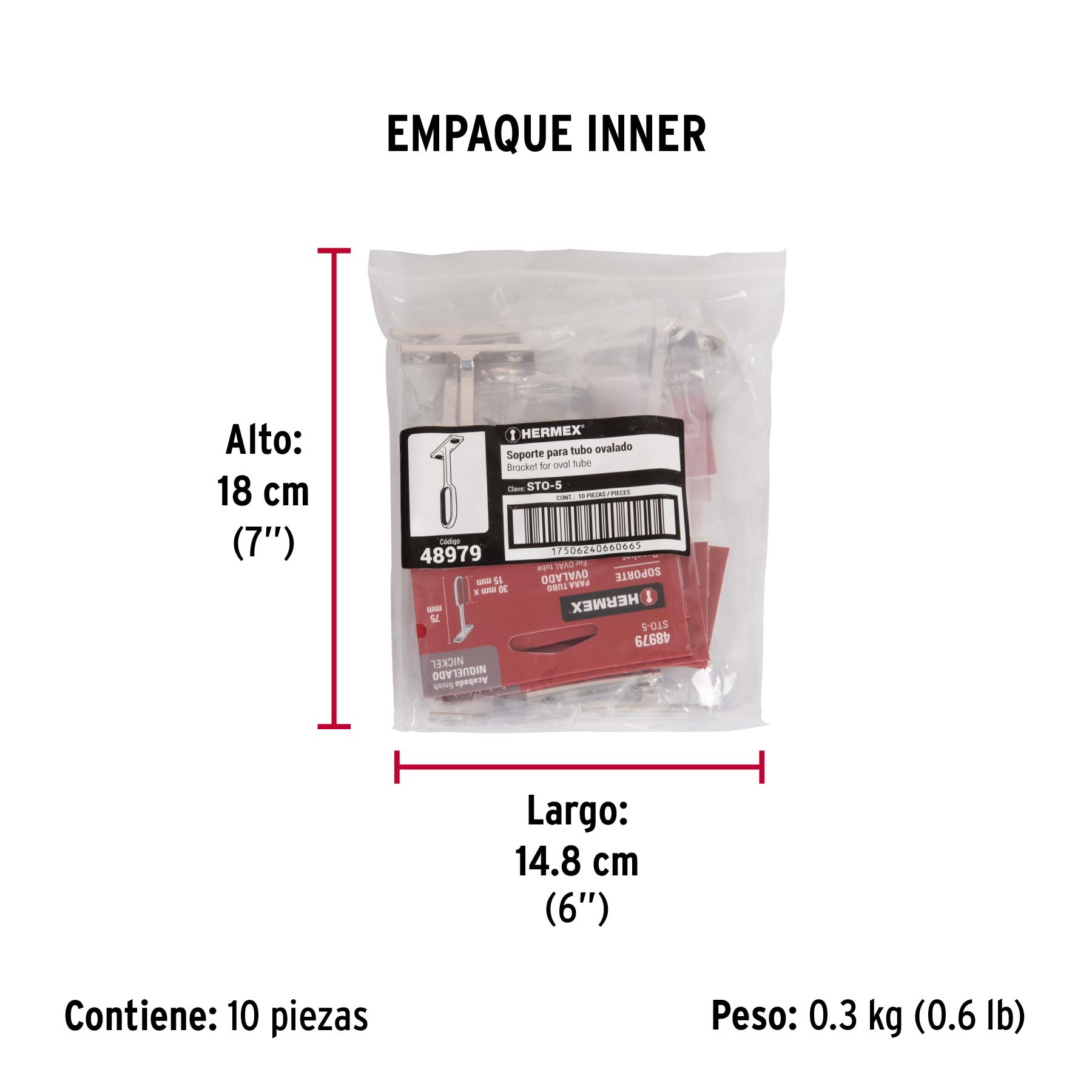 Soporte central para tubo ovalado de clóset, HERMEX - Empaque