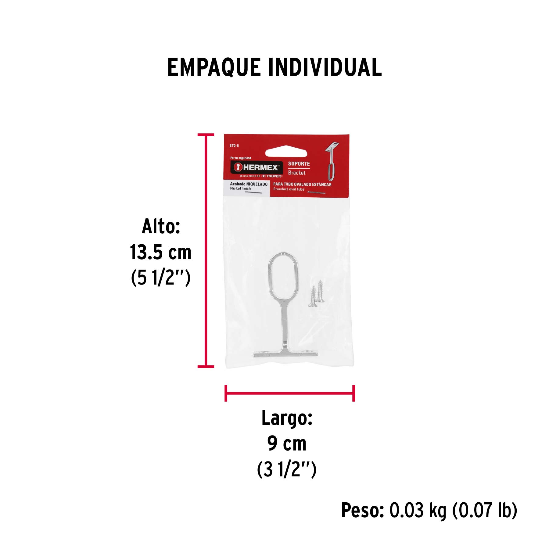 Soporte central para tubo ovalado de clóset, HERMEX - Empaque
