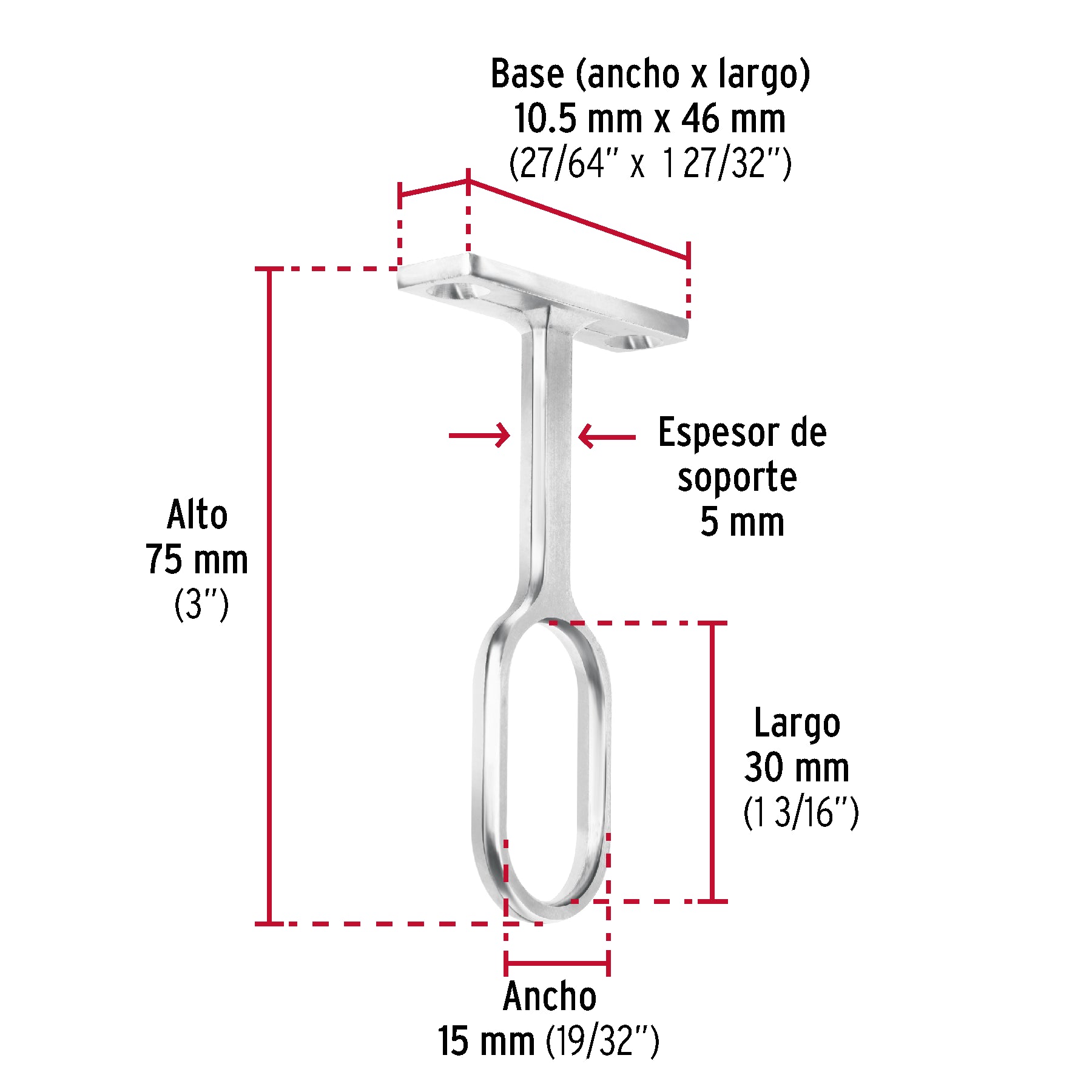 Soporte central para tubo ovalado de clóset, HERMEX