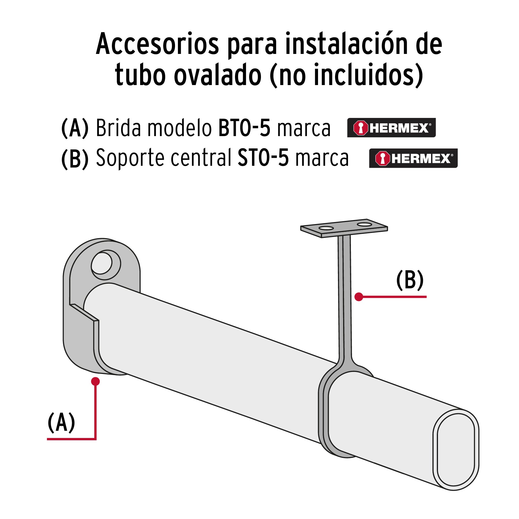 Soporte central para tubo ovalado de clóset, HERMEX