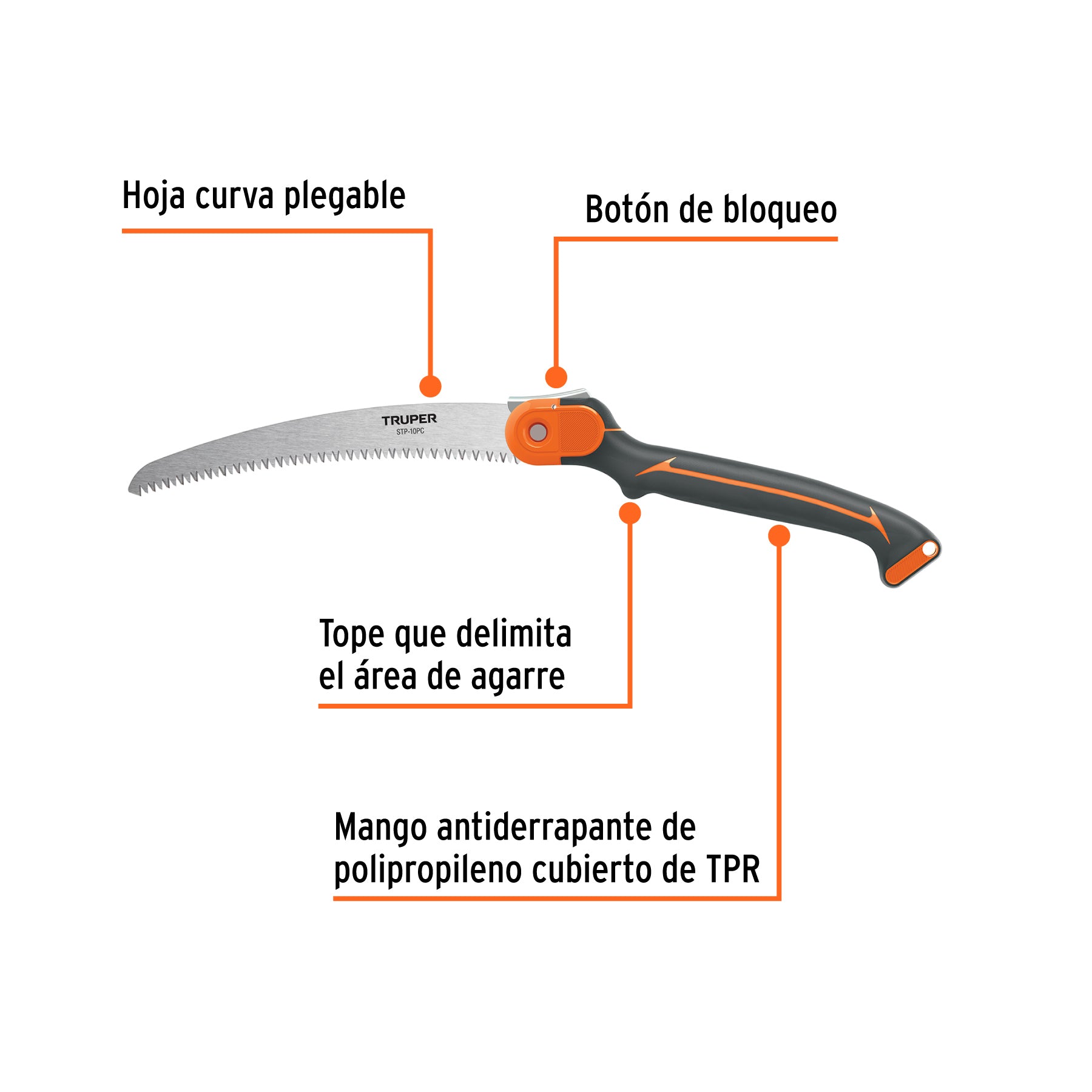 Serrucho plegable 10" hoja curva 5 DPP mango plástico,TRUPER