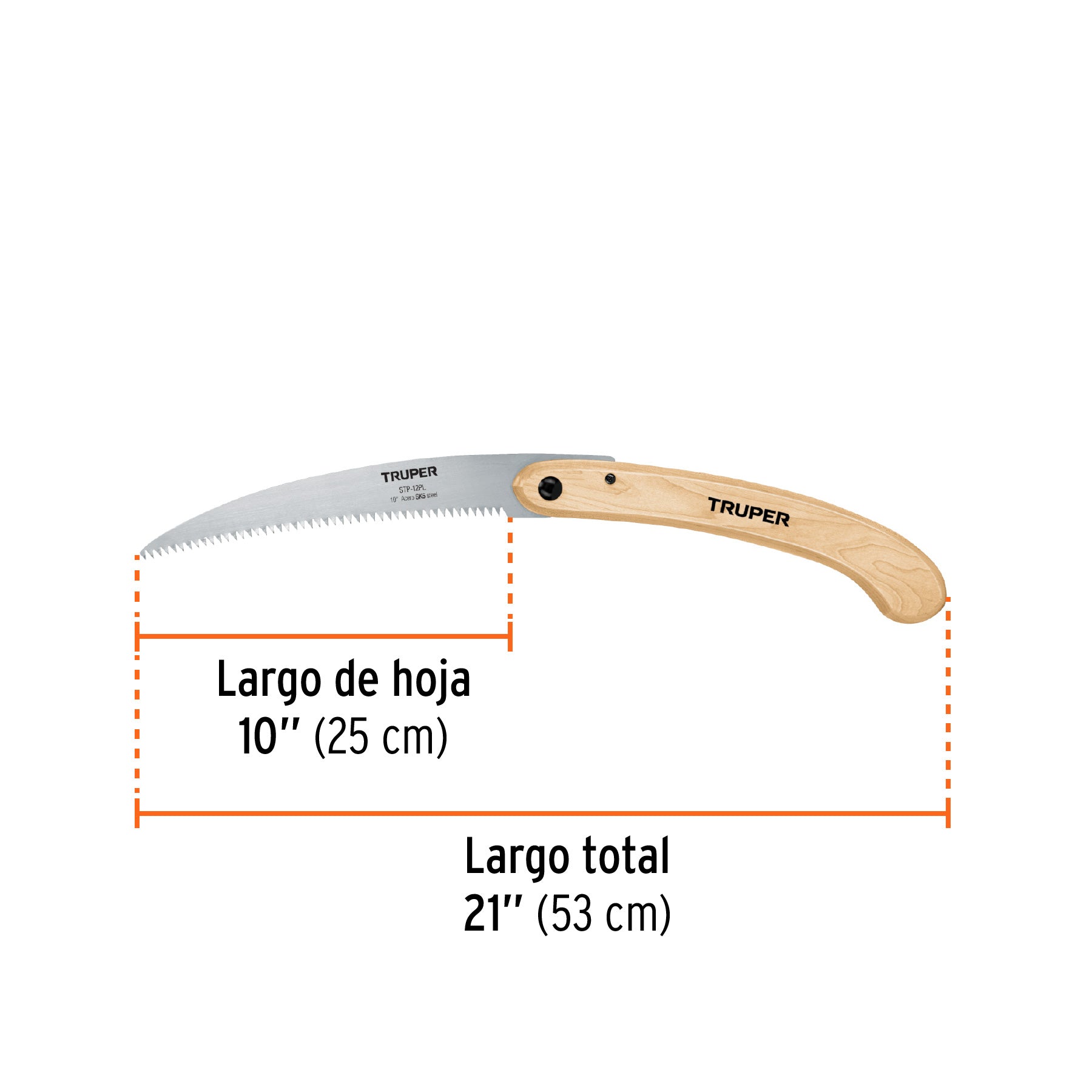 Serrucho plegable 10" hoja curva 6 DPP, mango madera, TRUPER