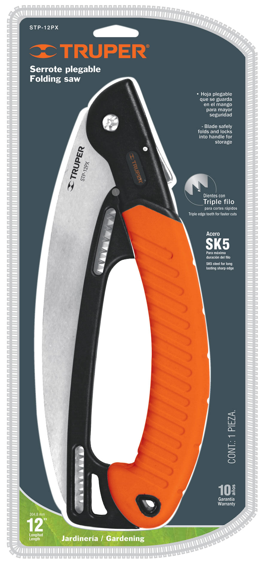 Serrucho de poda 12", plegable, mango de plástico, 6 DPP