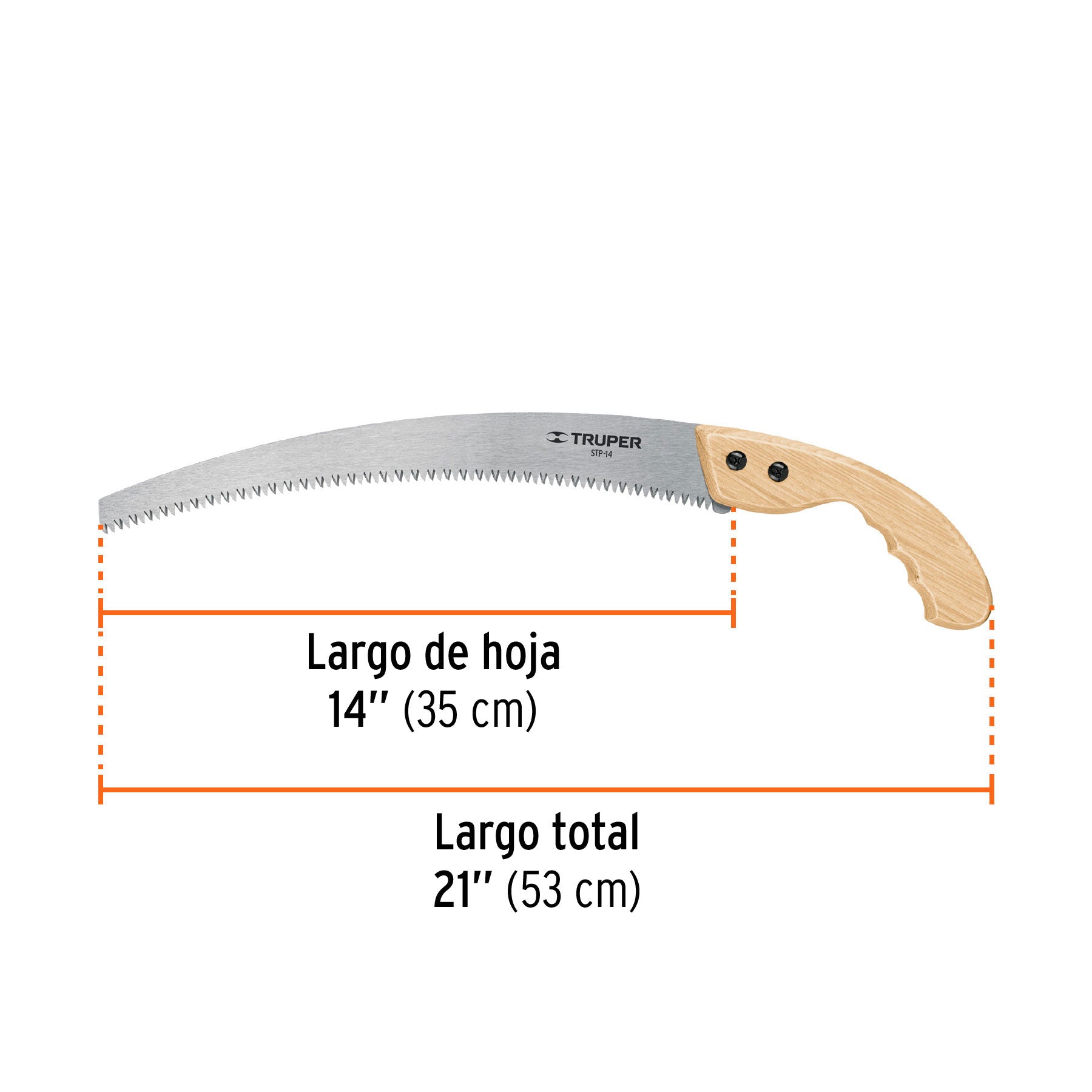 Serrucho de poda 14",hoja curva,6 DPP, mango madera, TRUPER