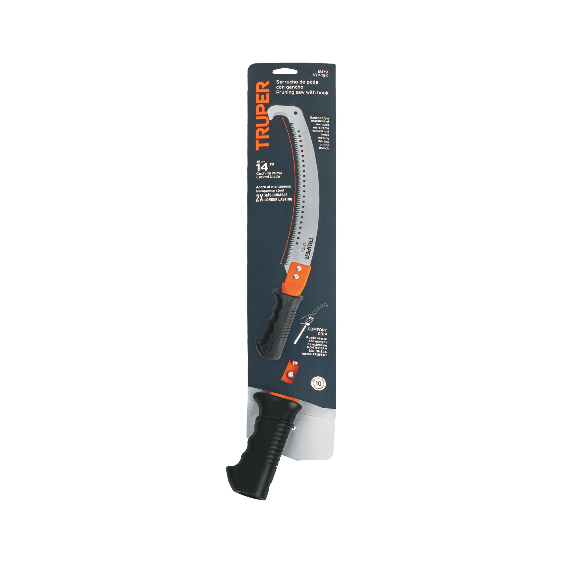 Serrucho de poda 14" c/gancho,curvo,5 DPP,mango Comfort Grip