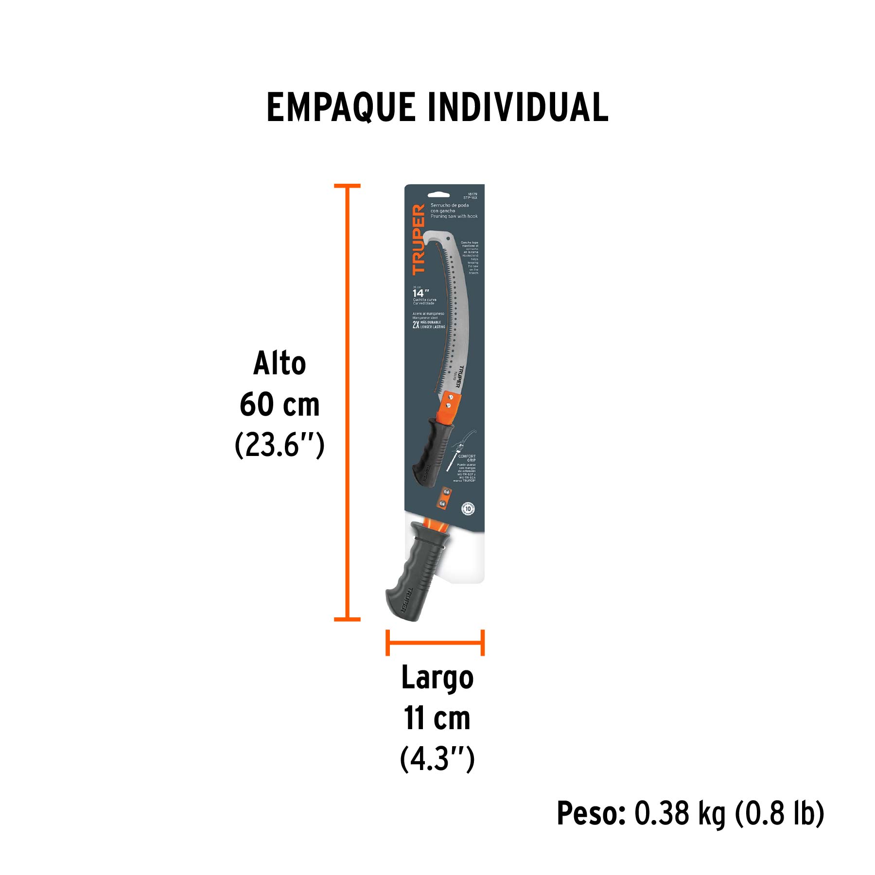 Serrucho de poda 14" c/gancho,curvo,5 DPP,mango Comfort Grip - Empaque