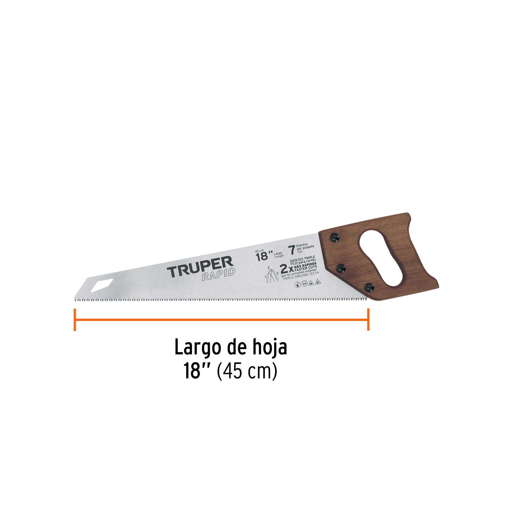 Serrucho Rapid 18", 7 DPP, mango de madera, TRUPER