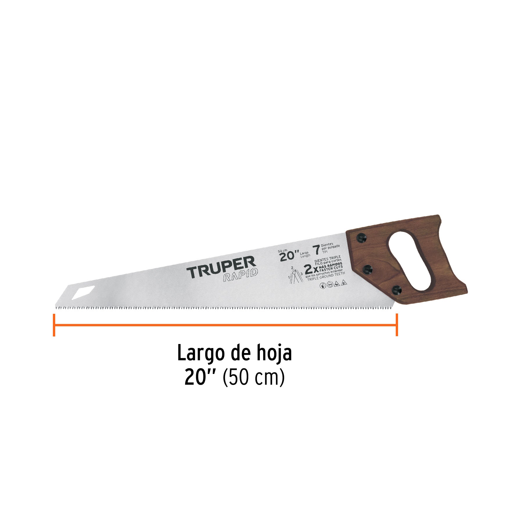 Serrucho Rapid 20", 7 DPP, mango de madera, TRUPER