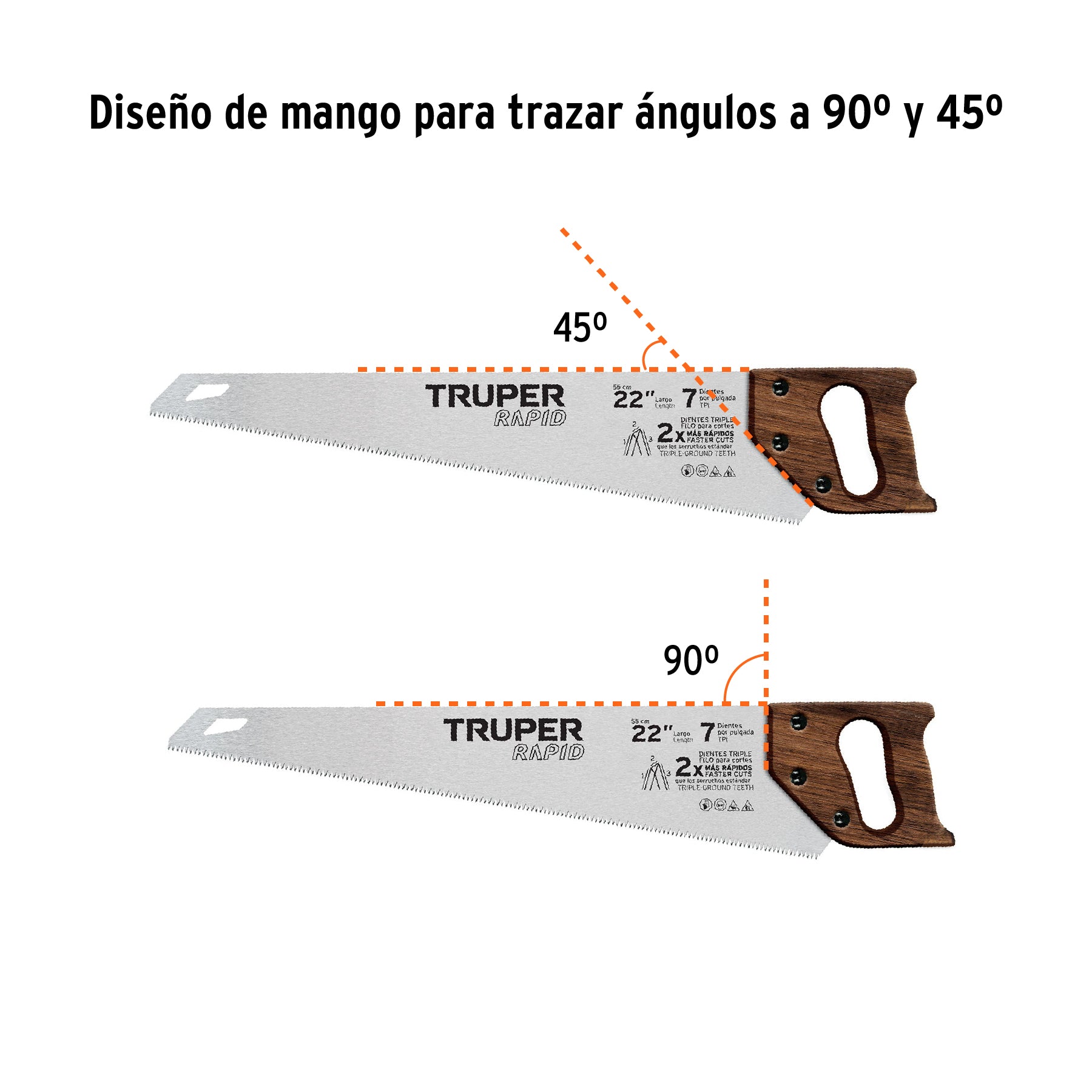 Serrucho Rapid 22", 7 DPP, mango de madera, TRUPER