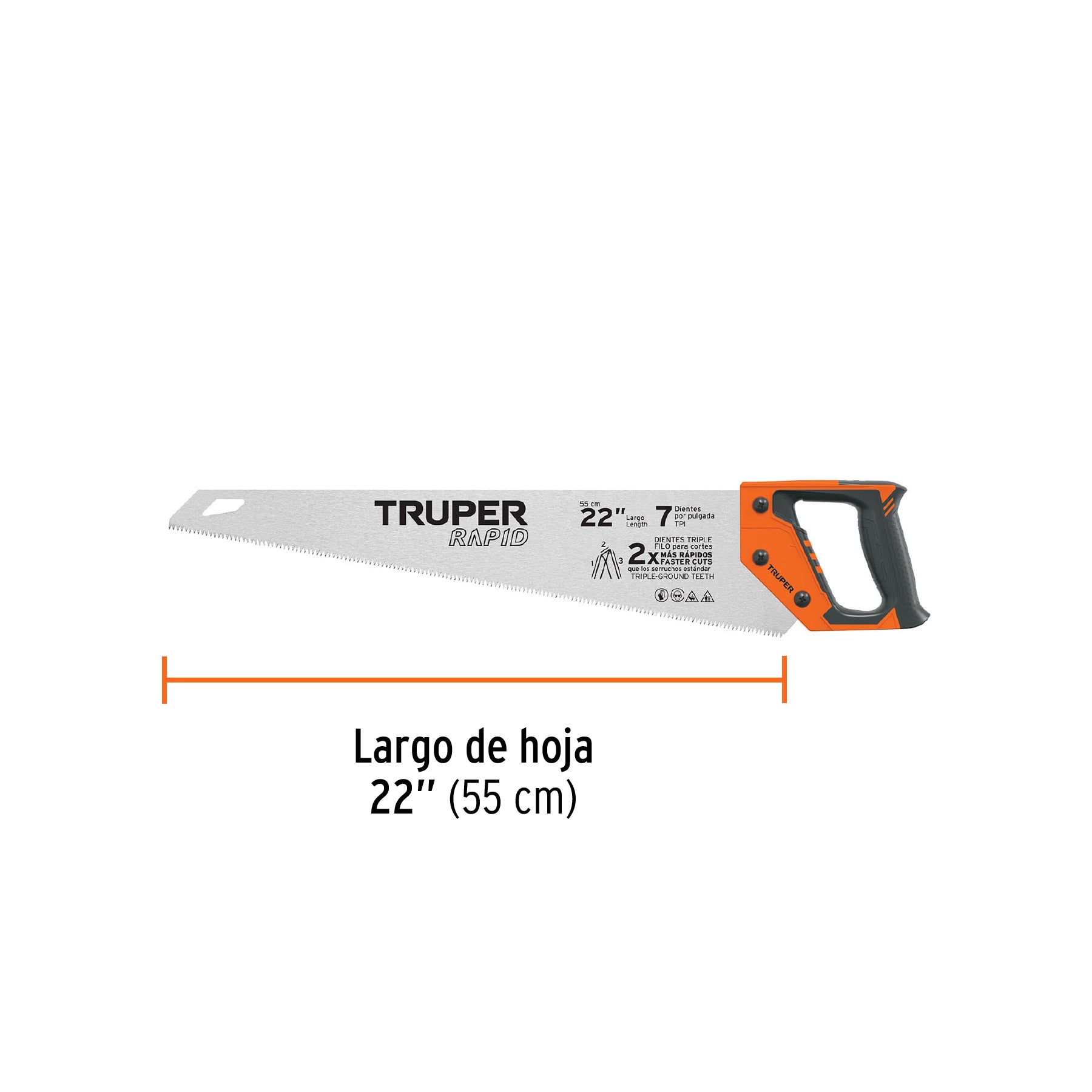 Serrucho Rapid 22", 7 DPP, mango Comfort grip, TRUPER