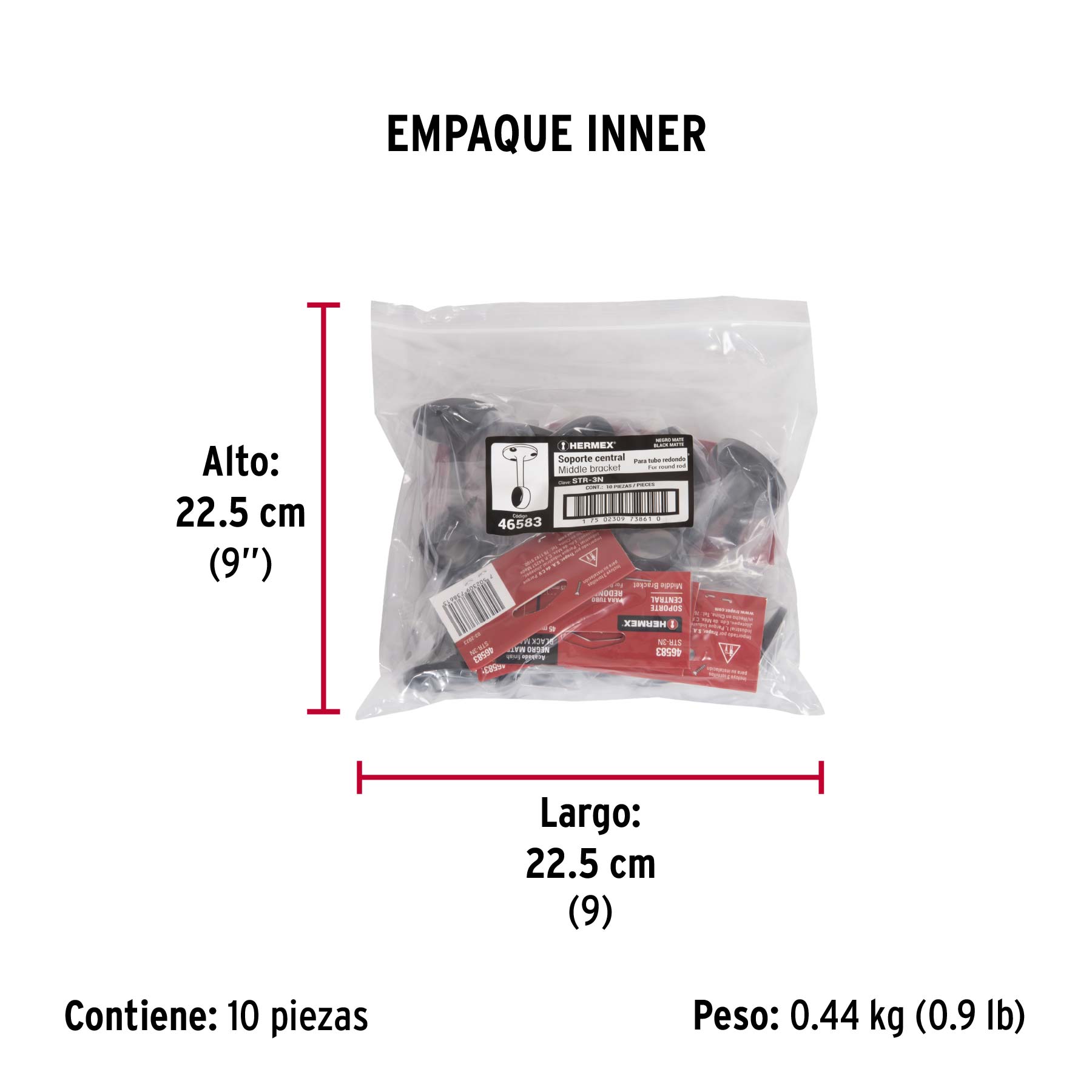 Soporte negro para tubo redondo de closet, HERMEX - Empaque
