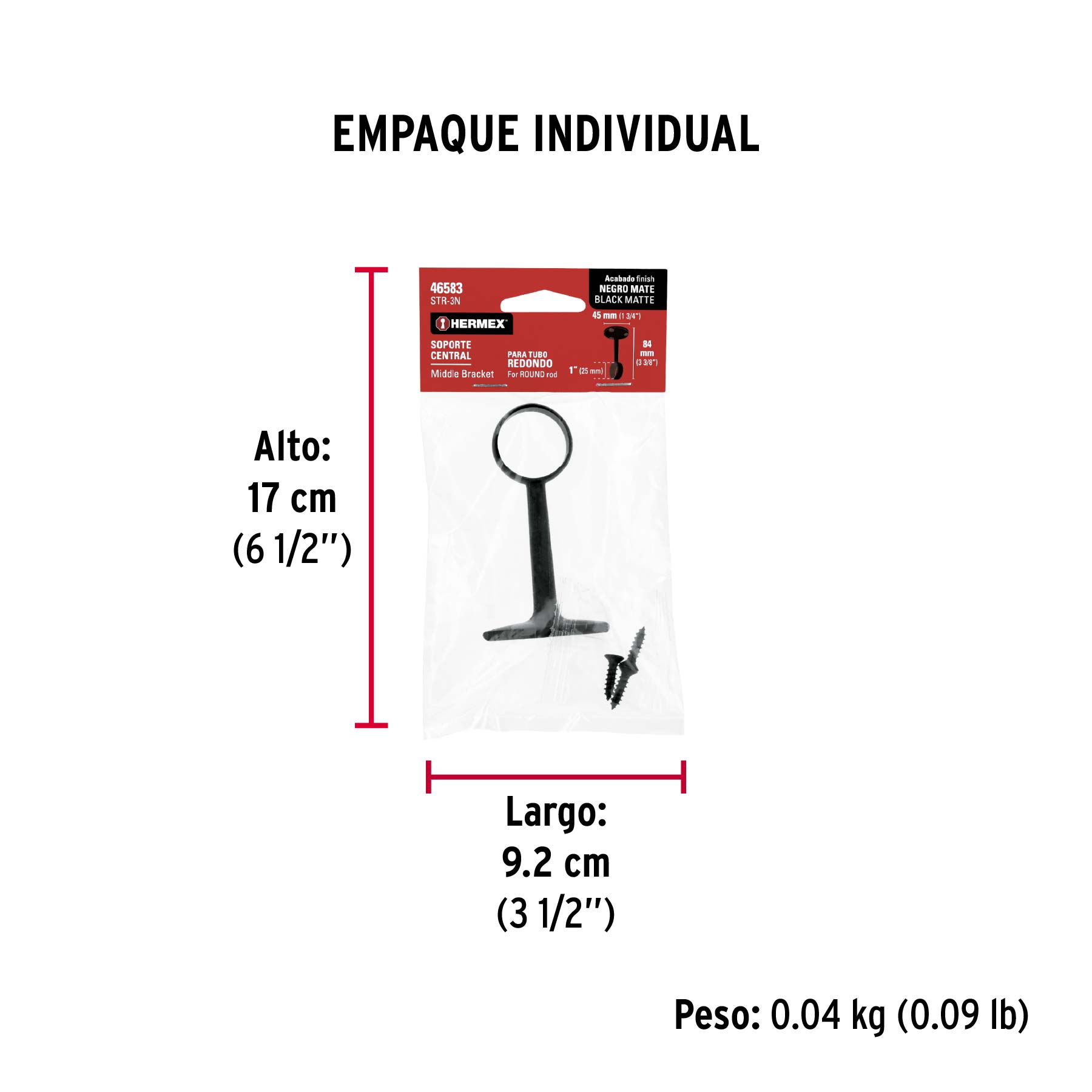 Soporte negro para tubo redondo de closet, HERMEX - Empaque