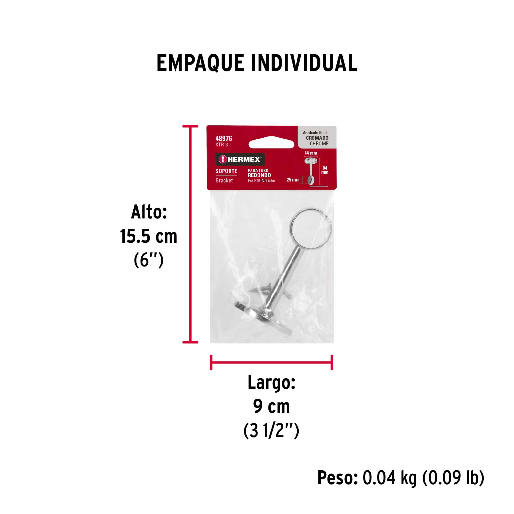 Soporte central para tubo redondo de clóset, HERMEX - Empaque