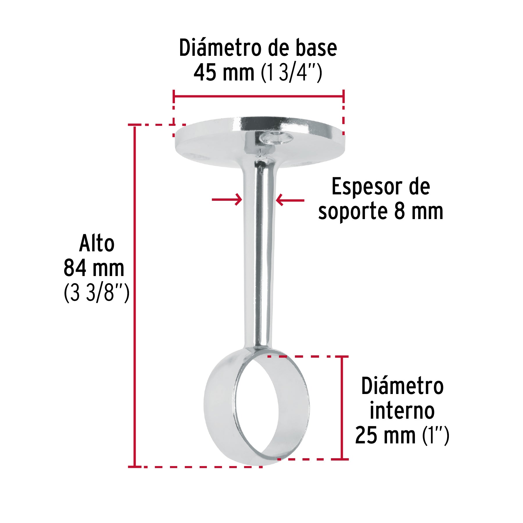 Soporte central para tubo redondo de clóset, HERMEX