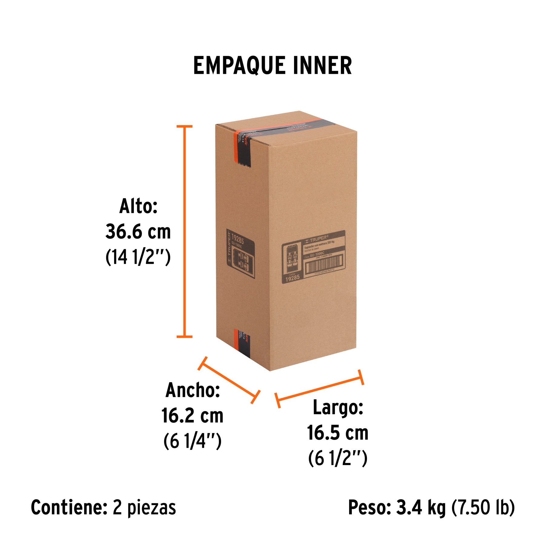 Juego de 2 sujetadores con matraca carga máxima 1000 kg - Empaque