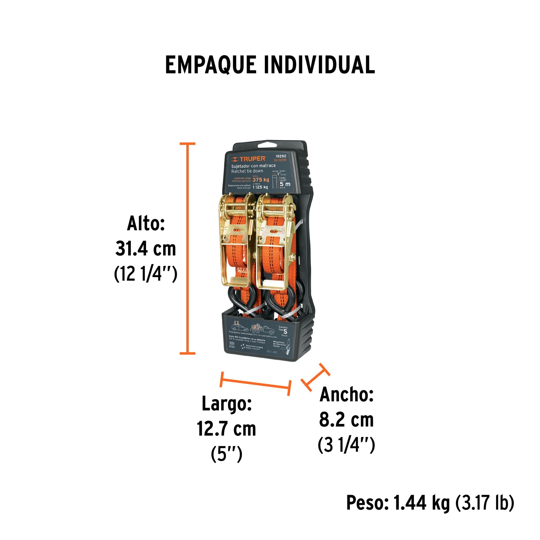 Juego de 2 sujetadores con matraca carga máxima 1125 kg - Empaque