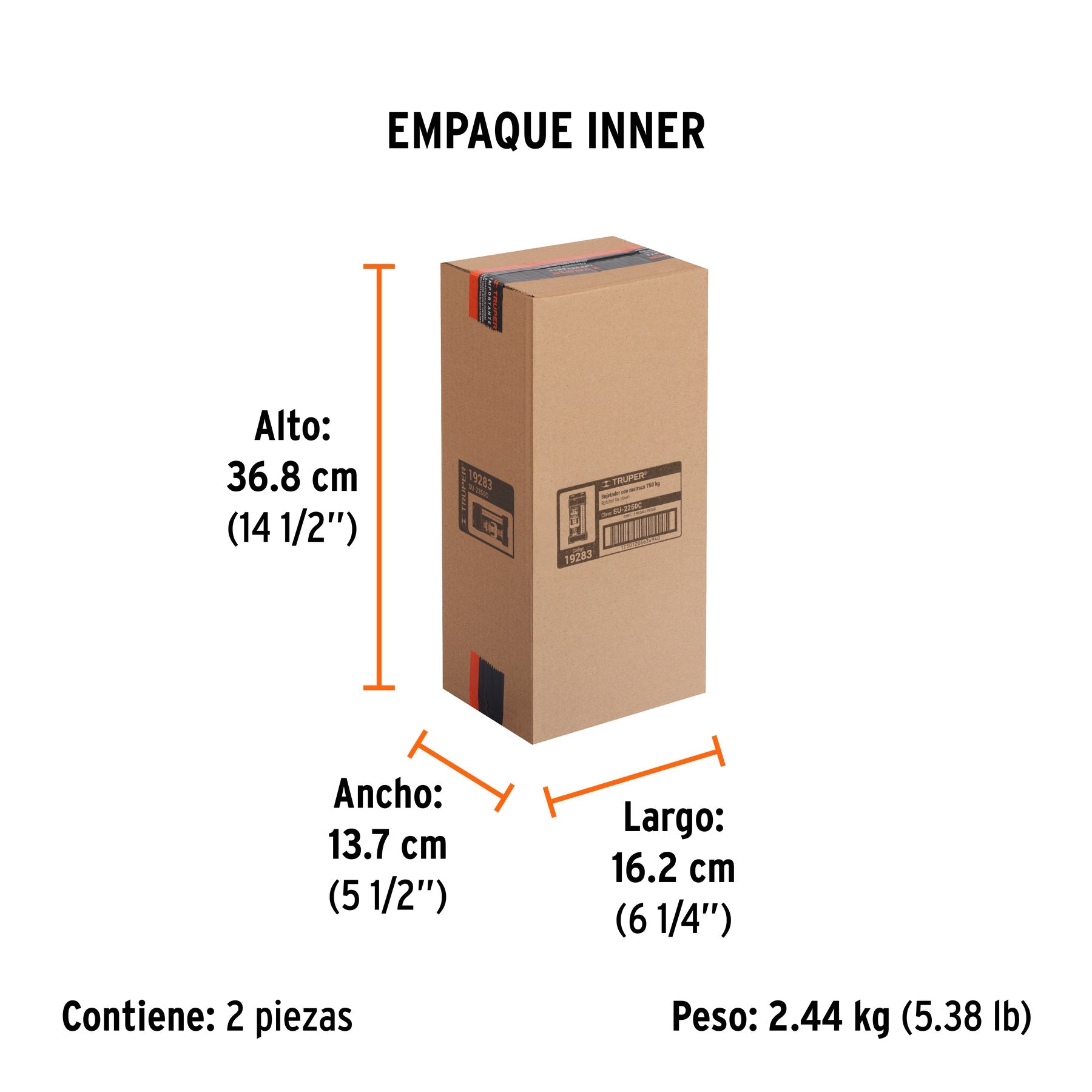 Sujetador con matraca carga máxima 2250 kg, TRUPER - Empaque