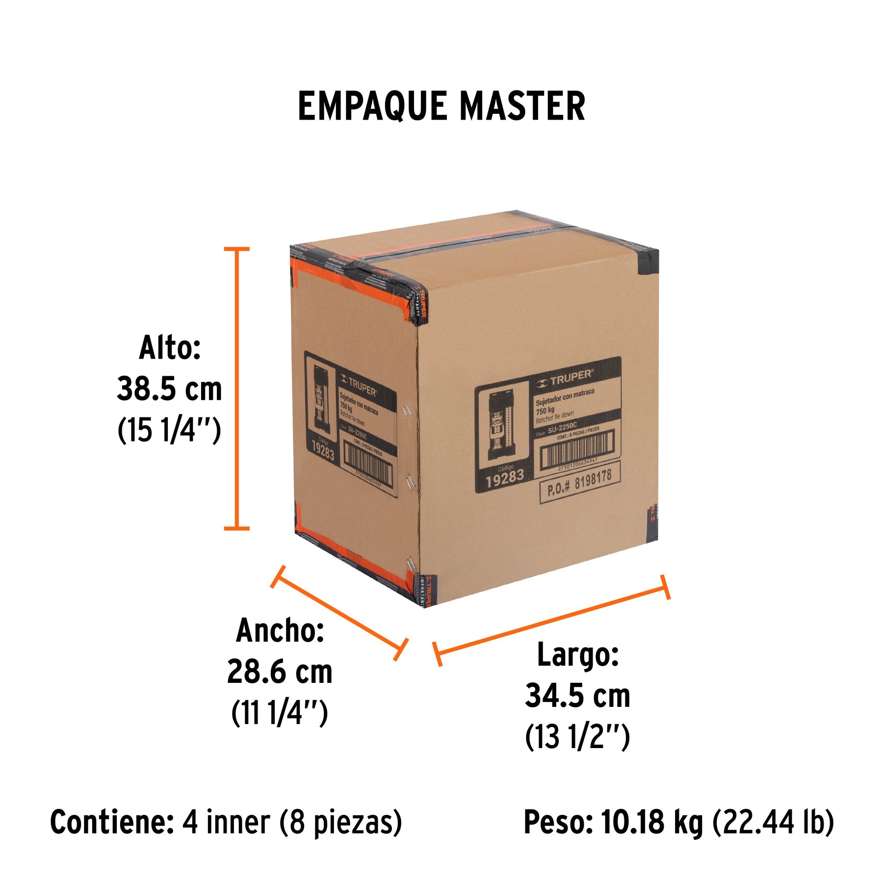 Sujetador con matraca carga máxima 2250 kg, TRUPER - Empaque