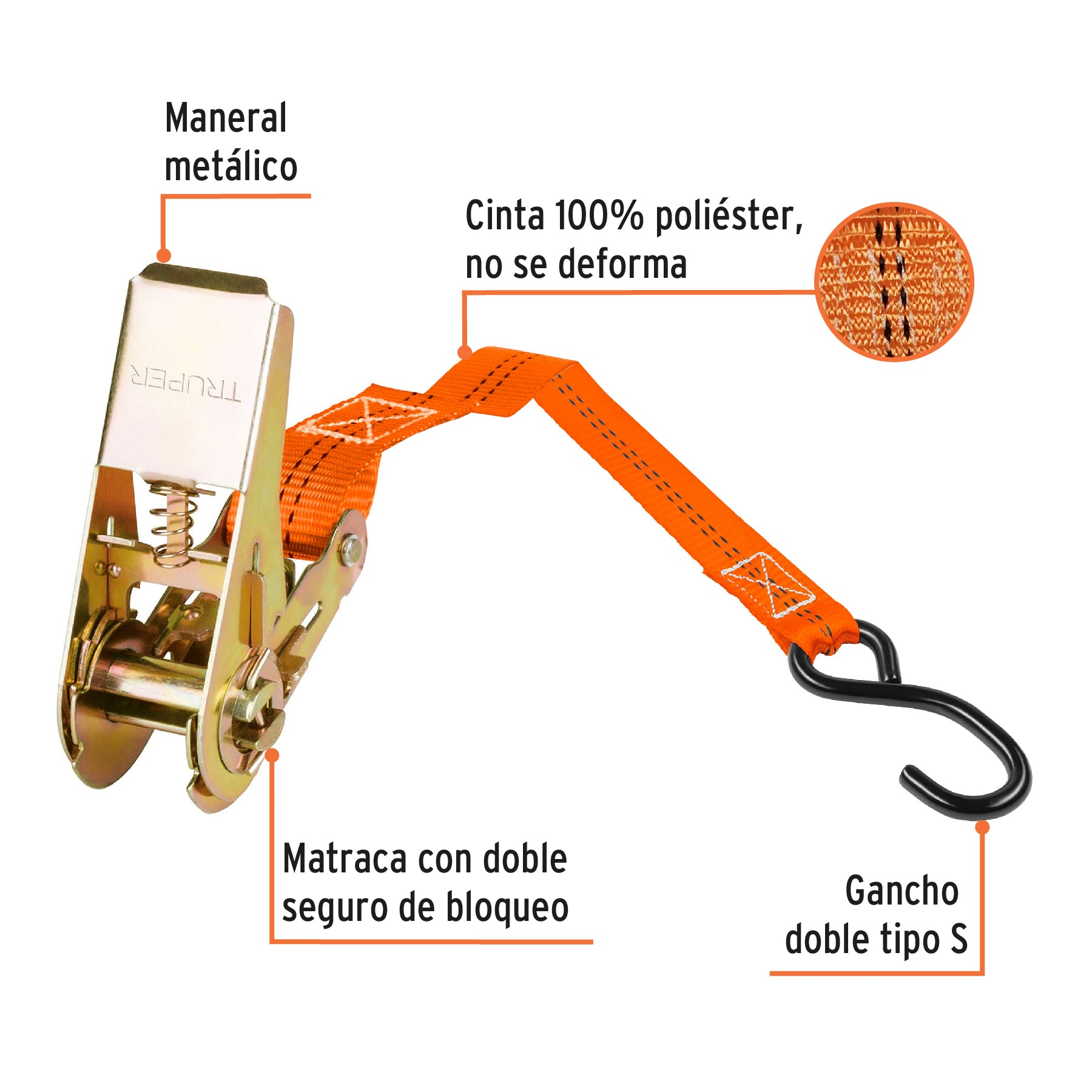 Juego de 2 sujetadores con matraca, carga máxima 408 kg