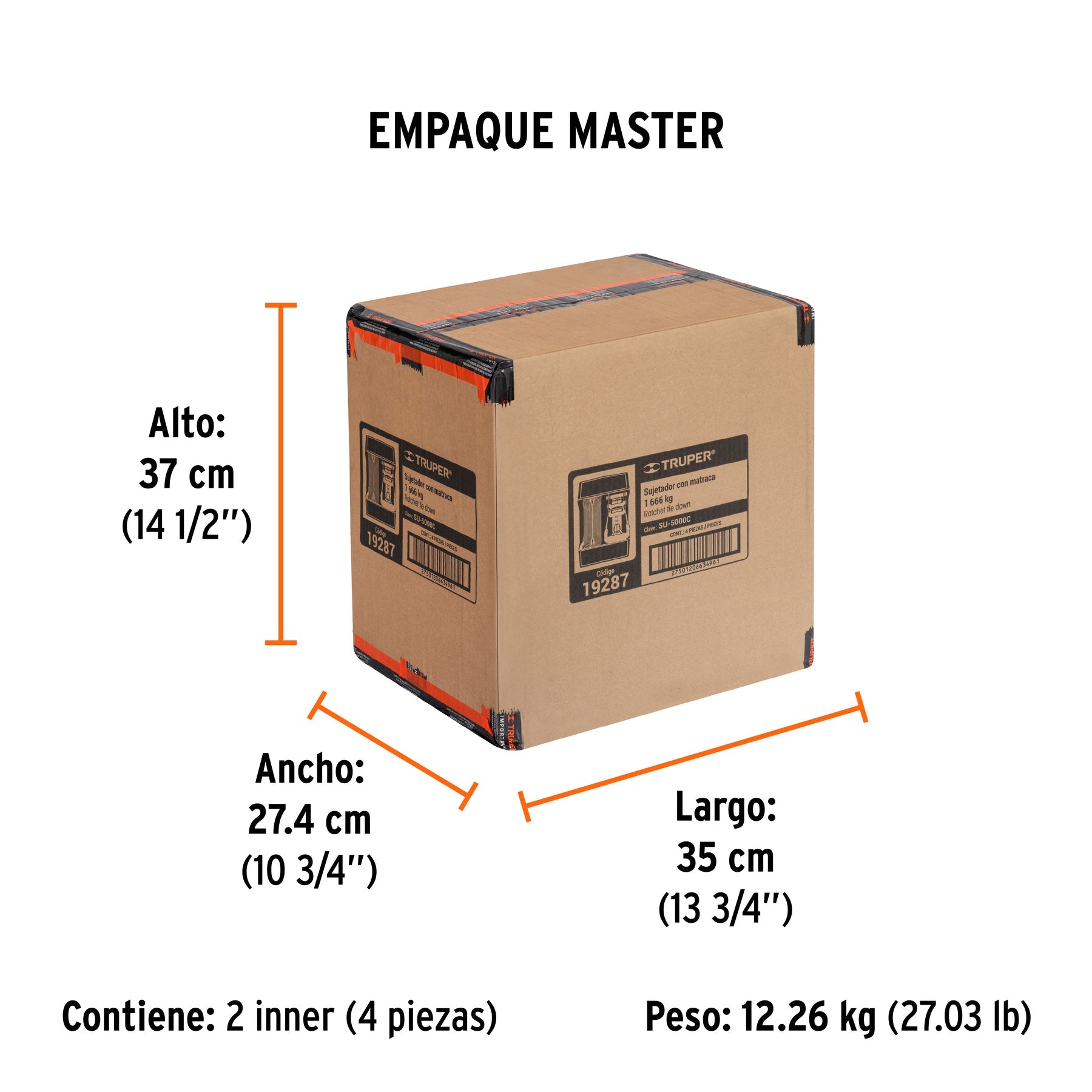 Sujetador con matraca carga máxima 5000 kg, TRUPER - Empaque