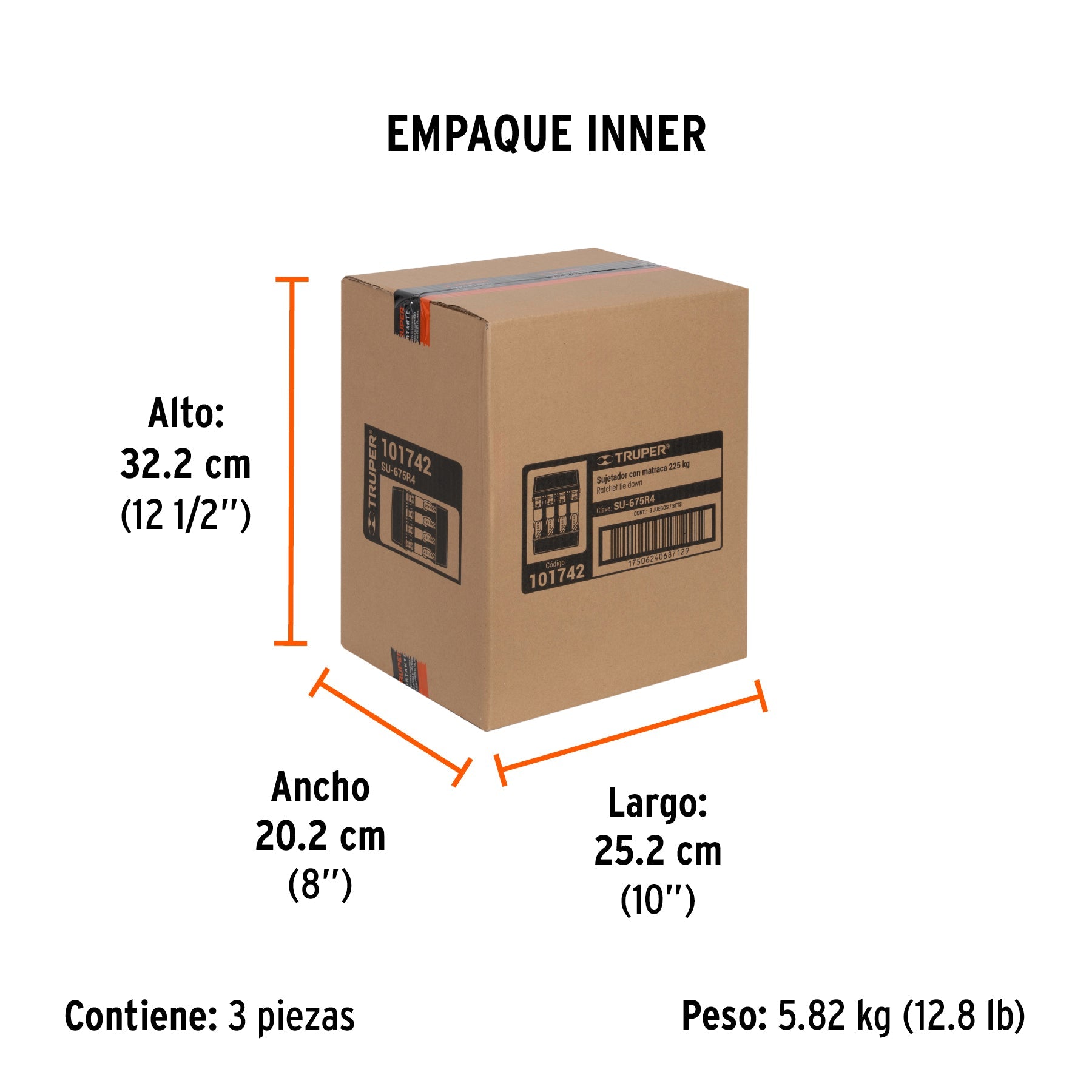 Juego de 4 sujetadores con matraca carga máxima 675 kg - Empaque