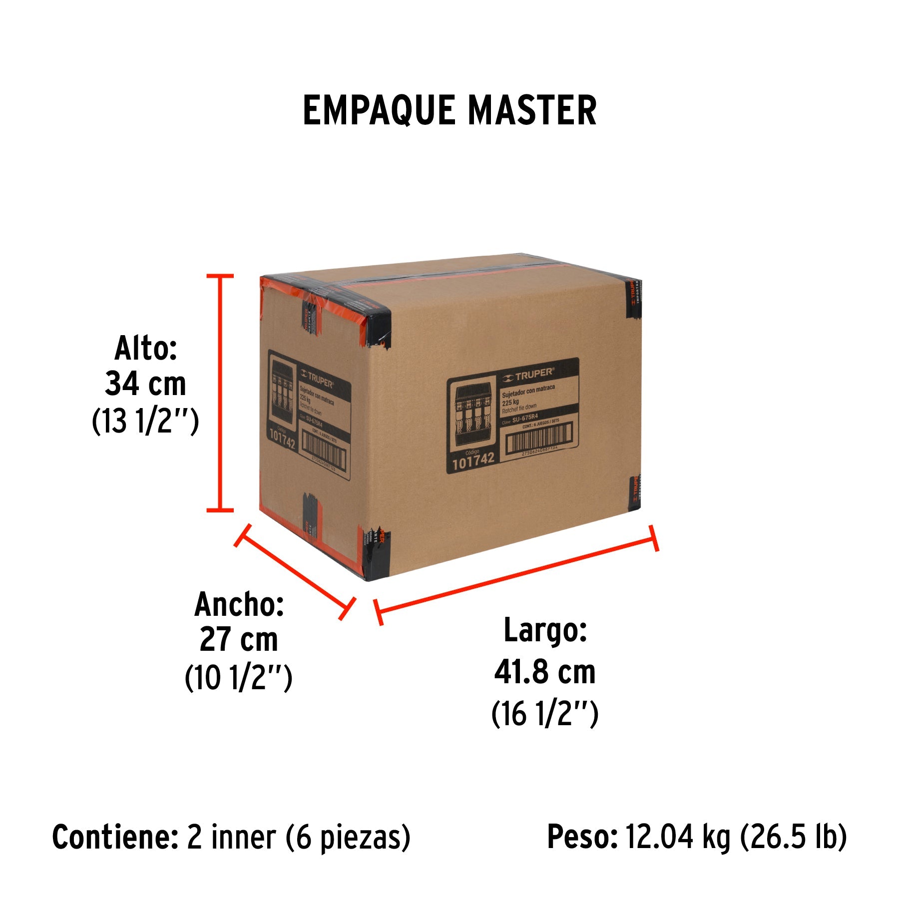 Juego de 4 sujetadores con matraca carga máxima 675 kg - Empaque
