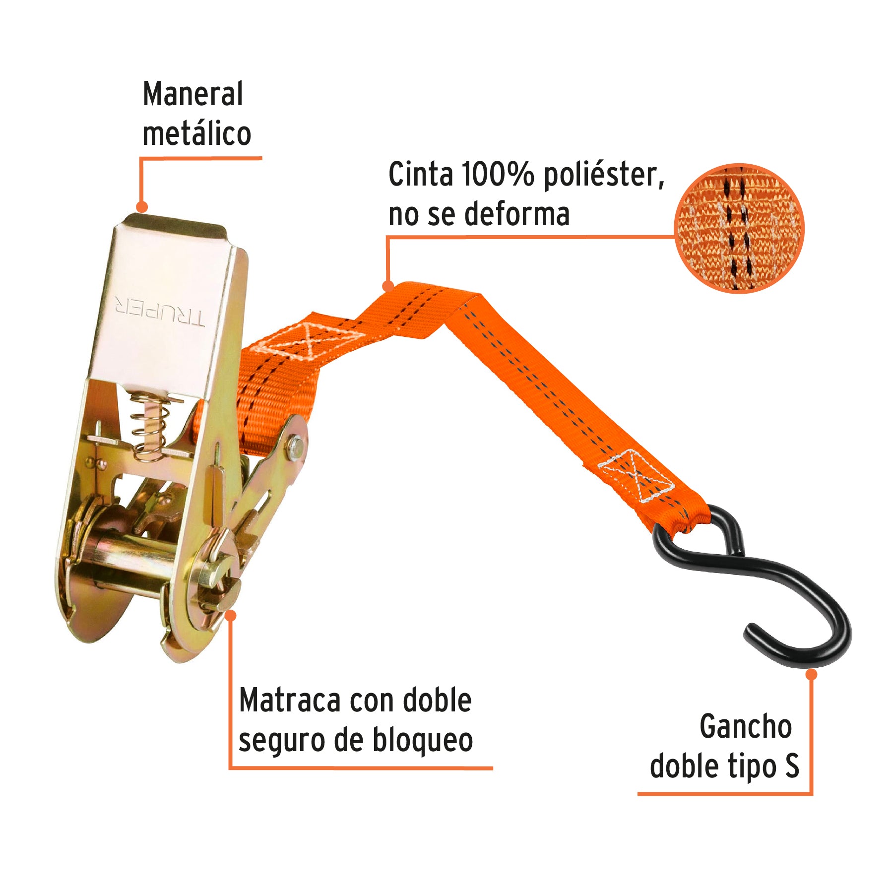 Juego de 4 sujetadores con matraca carga máxima 675 kg