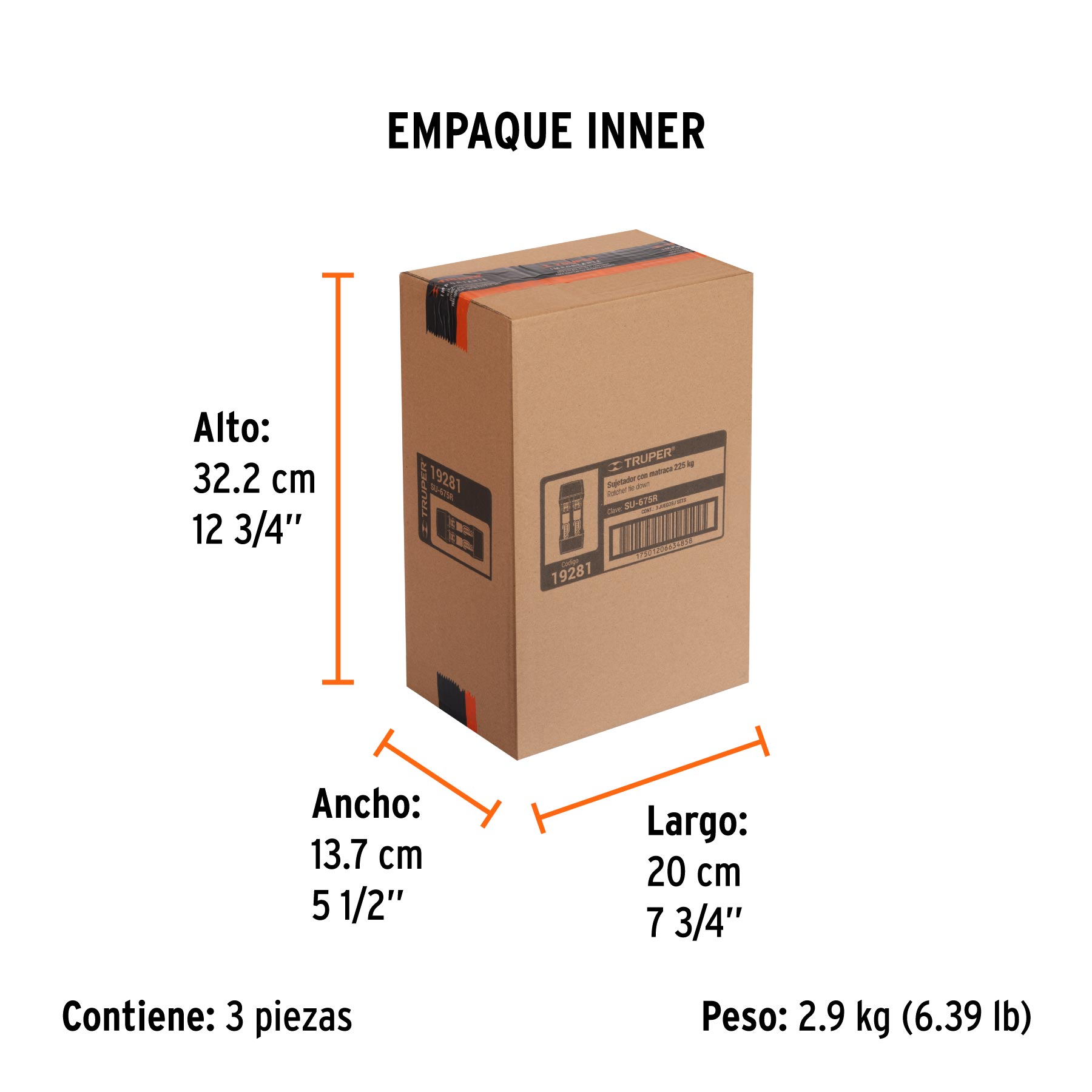 Juego de 2 sujetadores con matraca carga máxima 675 kg - Empaque