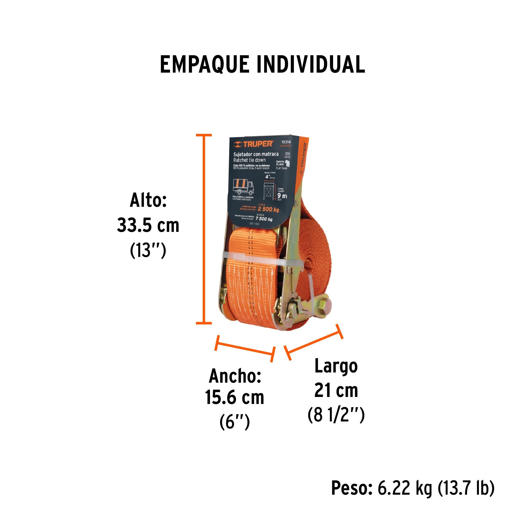 Sujetador con matraca carga máxima 7500 kg, TRUPER - Empaque