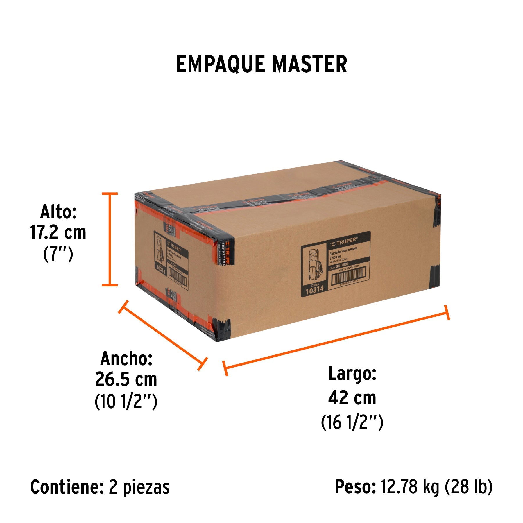 Sujetador con matraca carga máxima 7500 kg, TRUPER - Empaque
