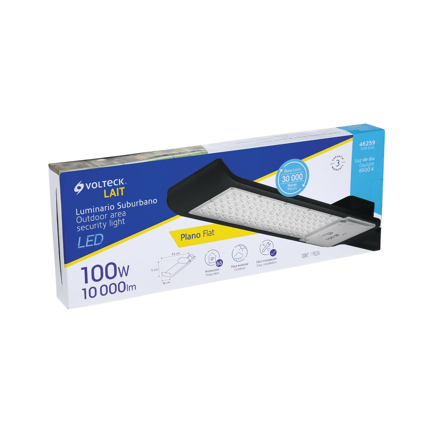 Luminario suburbano LED 100 W 6500 K, plano, VOLTECK