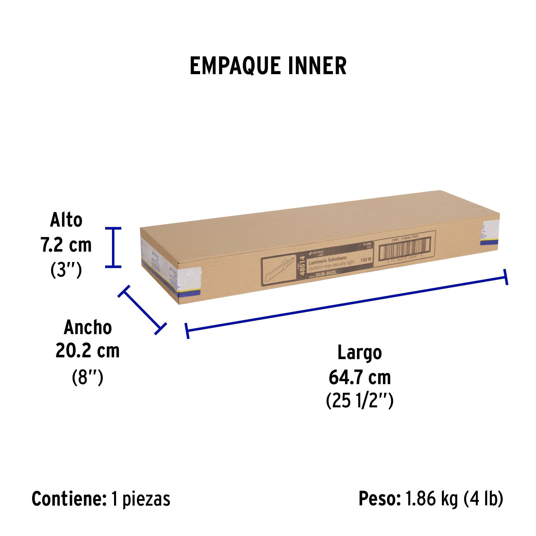 Luminario suburbano LED 150 W 6500 K, plano, VOLTECK - Empaque