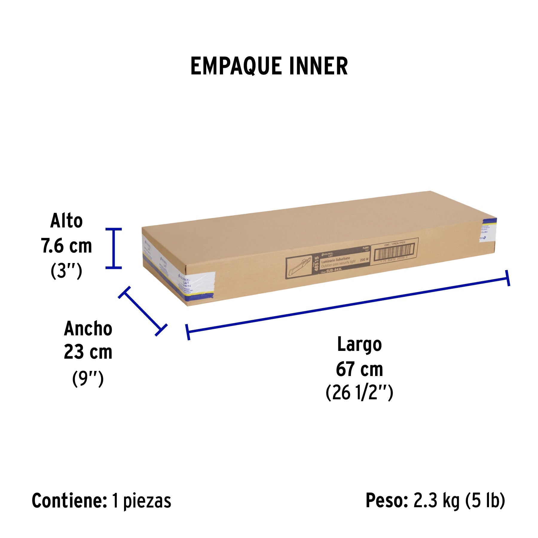 Luminario suburbano LED 200 W 6500 K, plano, VOLTECK - Empaque